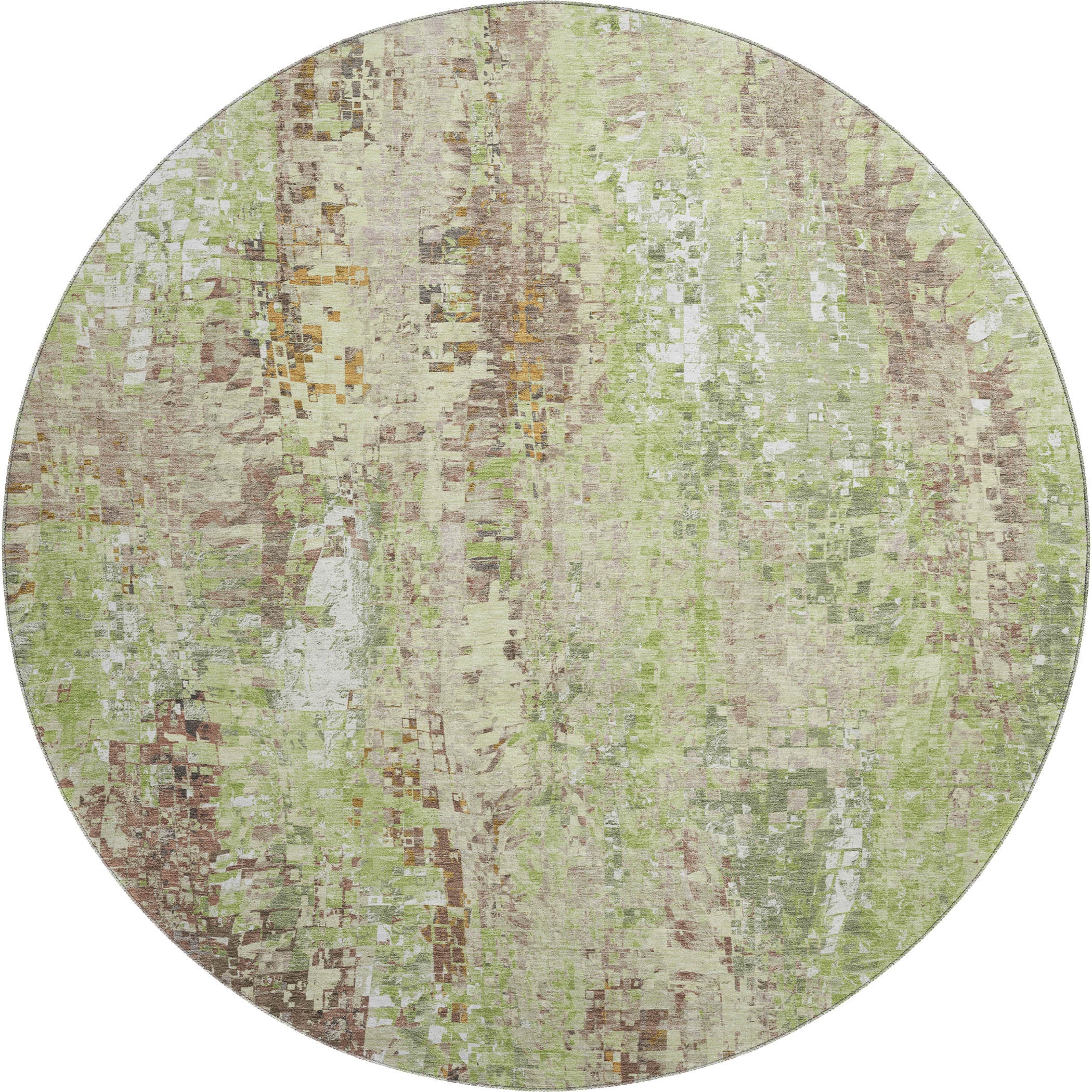 Lima Machine Washable Transitional Green Rug 8' x 8' #shape_Round