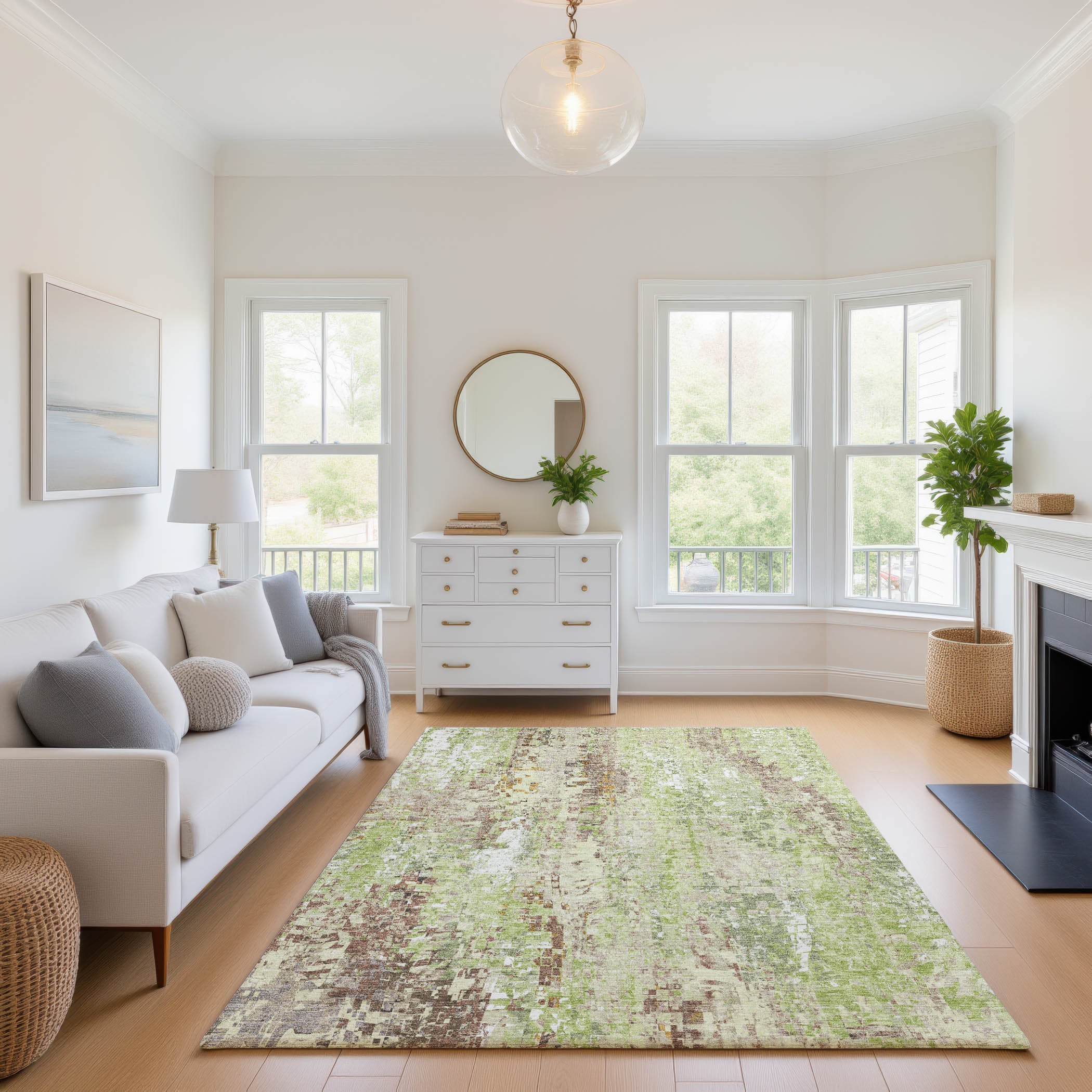 Lima Machine Washable Transitional Green Rug 2'6" x 3'10" #shape_Rectangle