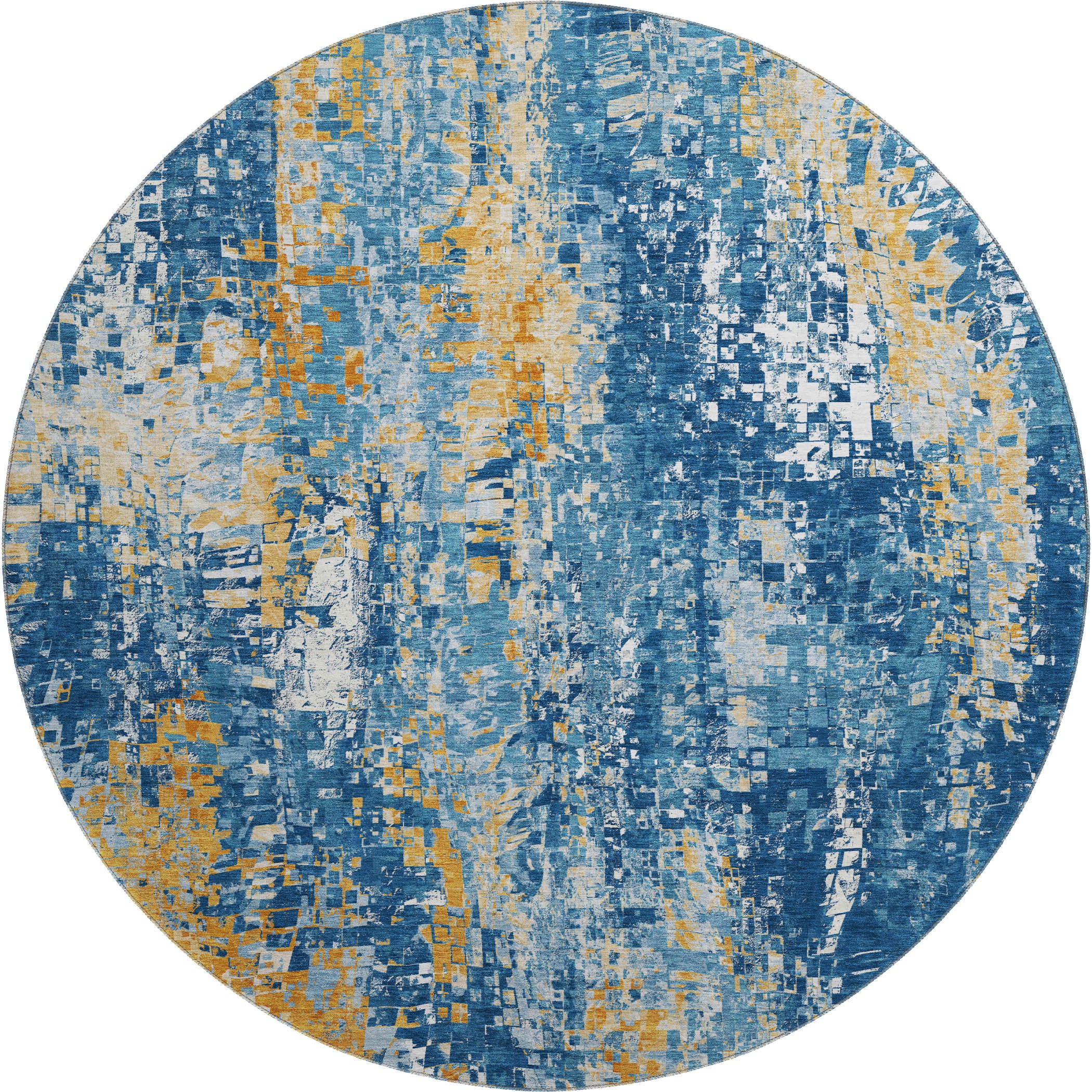 Lima Machine Washable Transitional Navy Blue Rug 8' x 8' #shape_Round