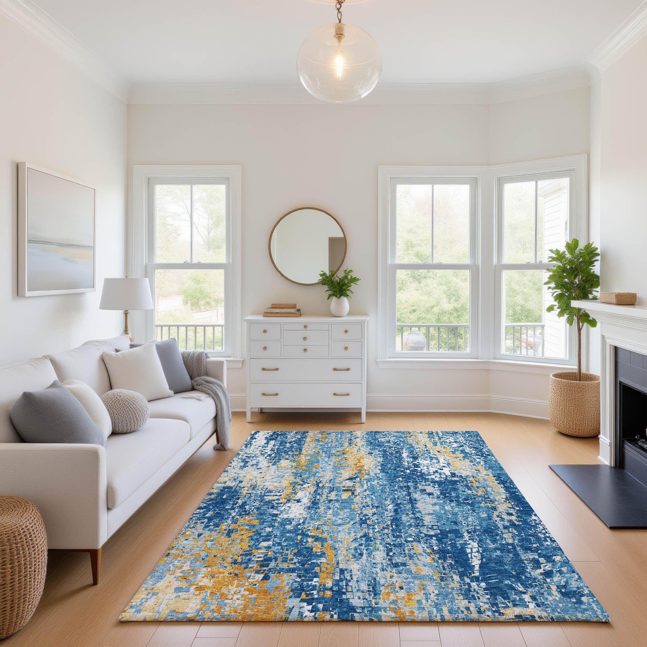 Lima Machine Washable Transitional Navy Blue Rug 2'6" x 3'10" #shape_Rectangle