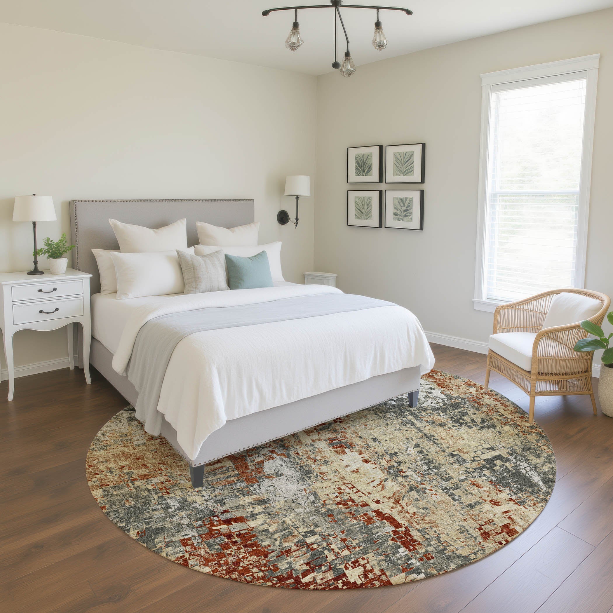 Lima Machine Washable Transitional Pewter Gray Rug 8' x 8' #shape_Round
