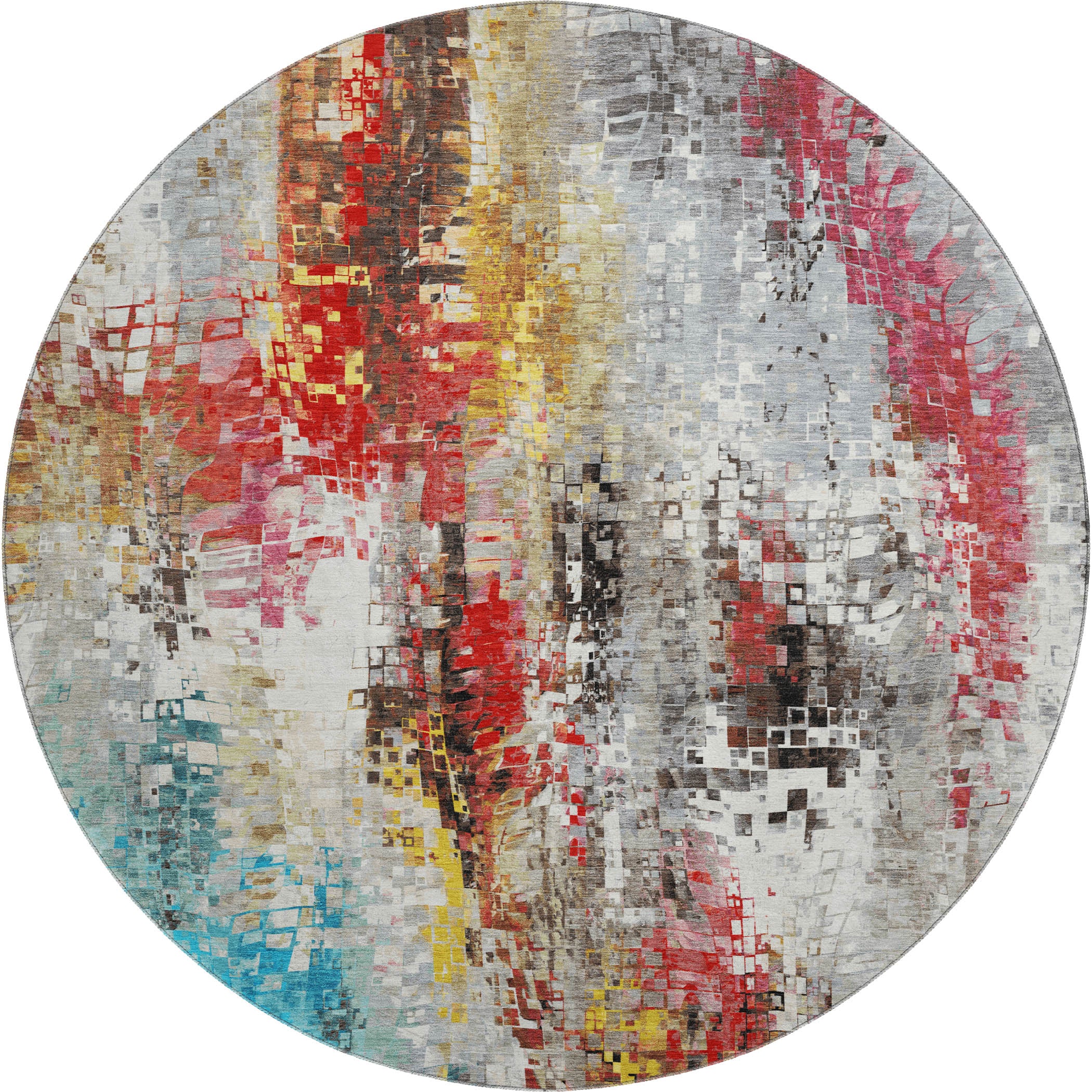 Lima Machine Washable Transitional Silver Gray Rug 8' x 8' #shape_Round