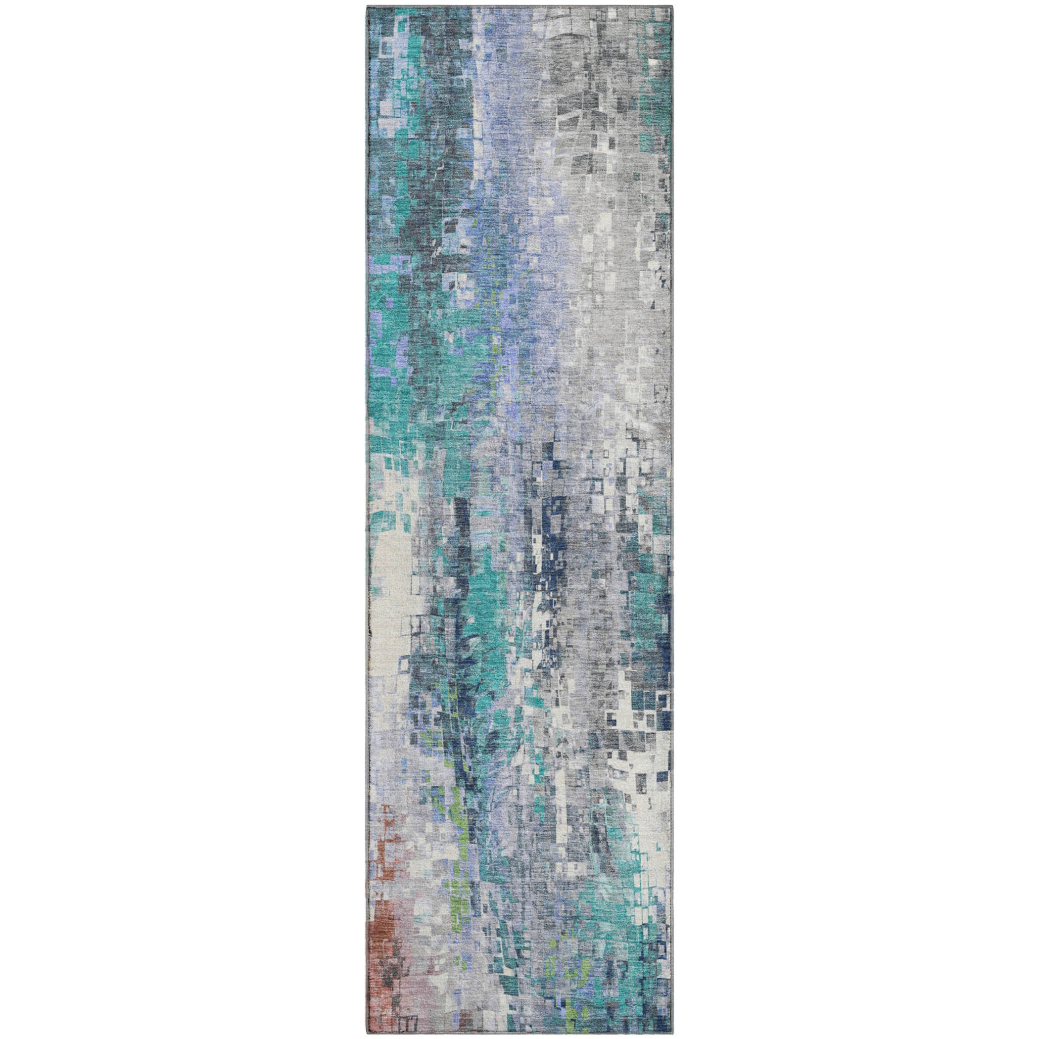 Lima Machine Washable Transitional Teal Rug 2'3" x 7'6" #shape_Runner