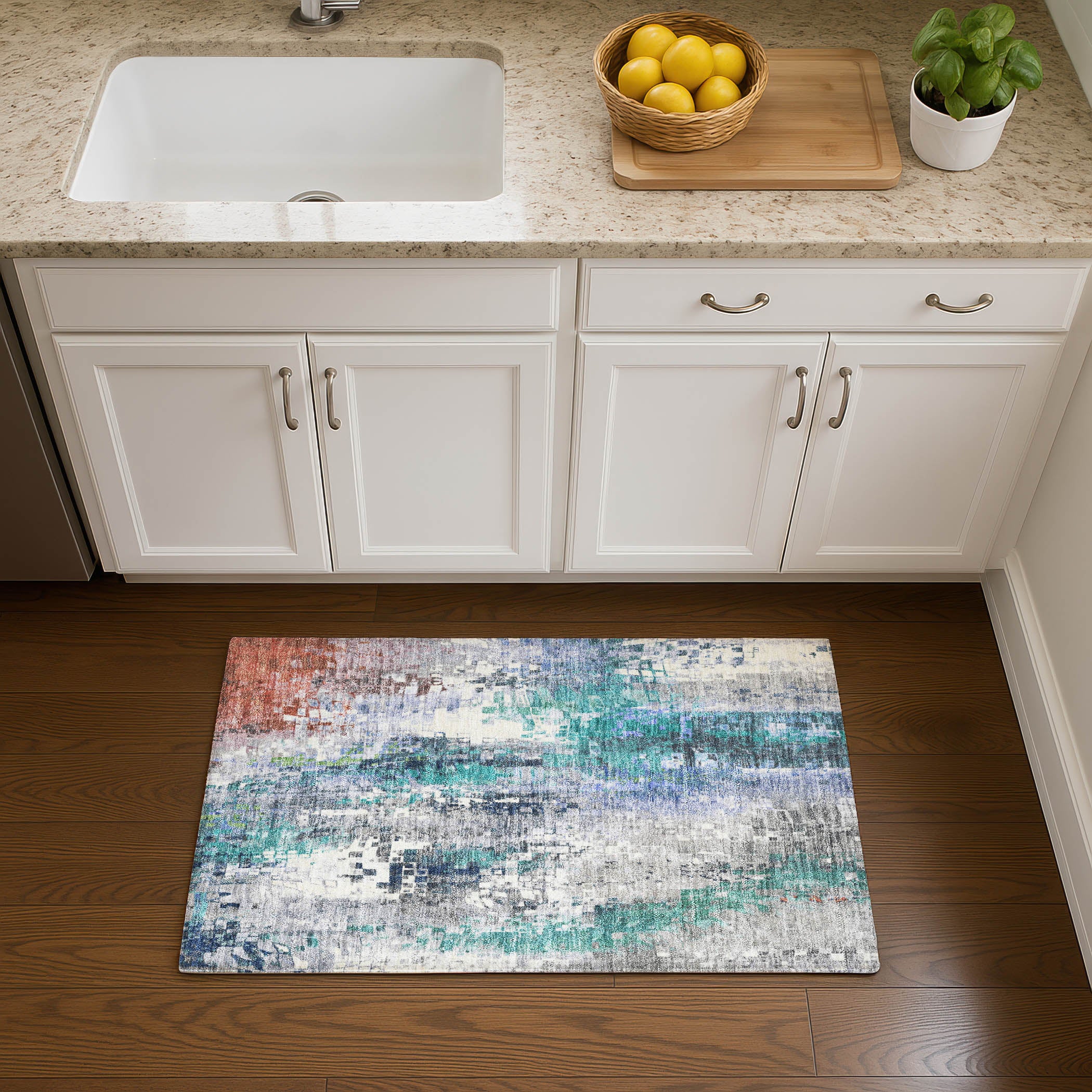 Lima Machine Washable Transitional Teal Rug 1'8" x 2'6" #shape_Rectangle
