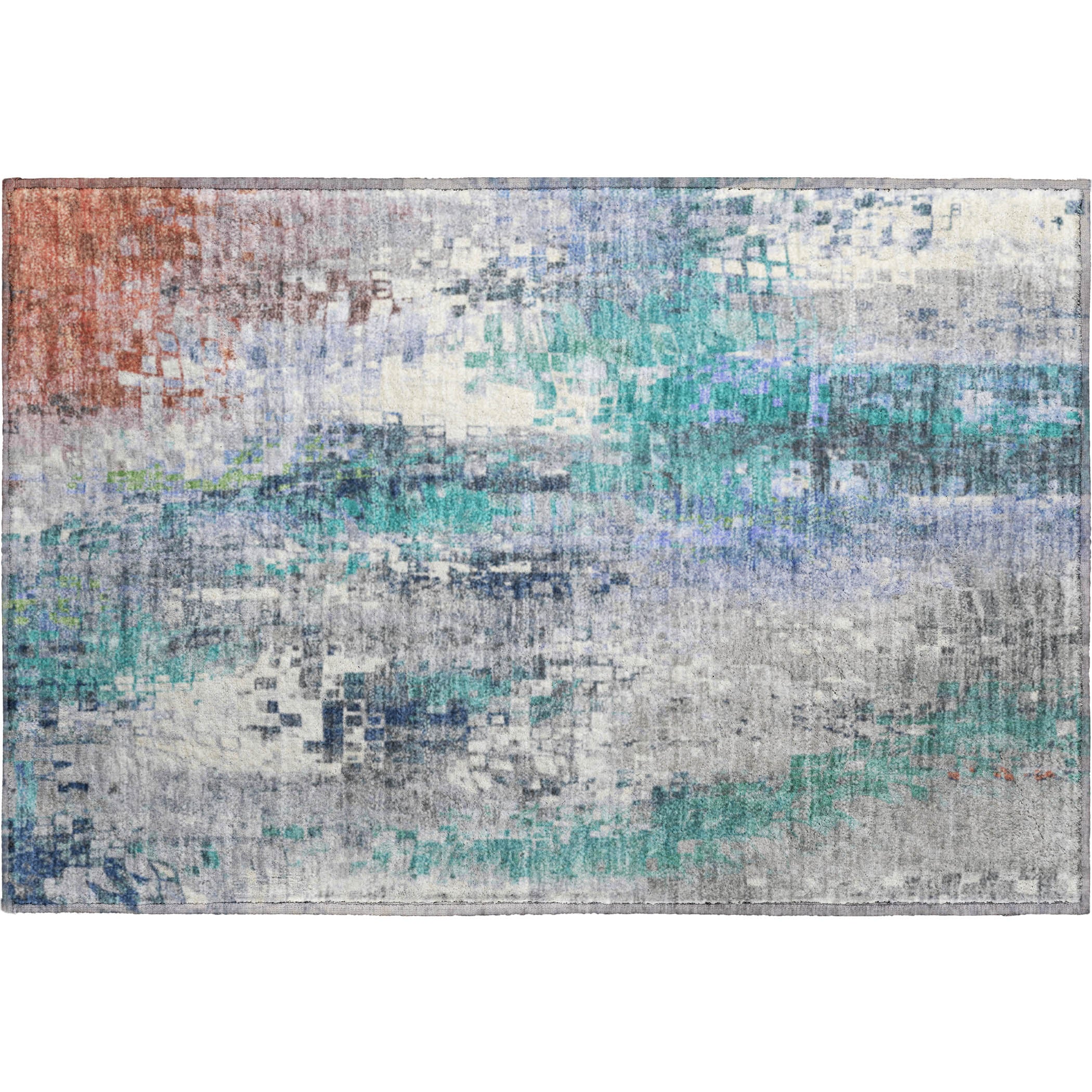 Lima Machine Washable Transitional Teal Rug 1'8" x 2'6" #shape_Rectangle
