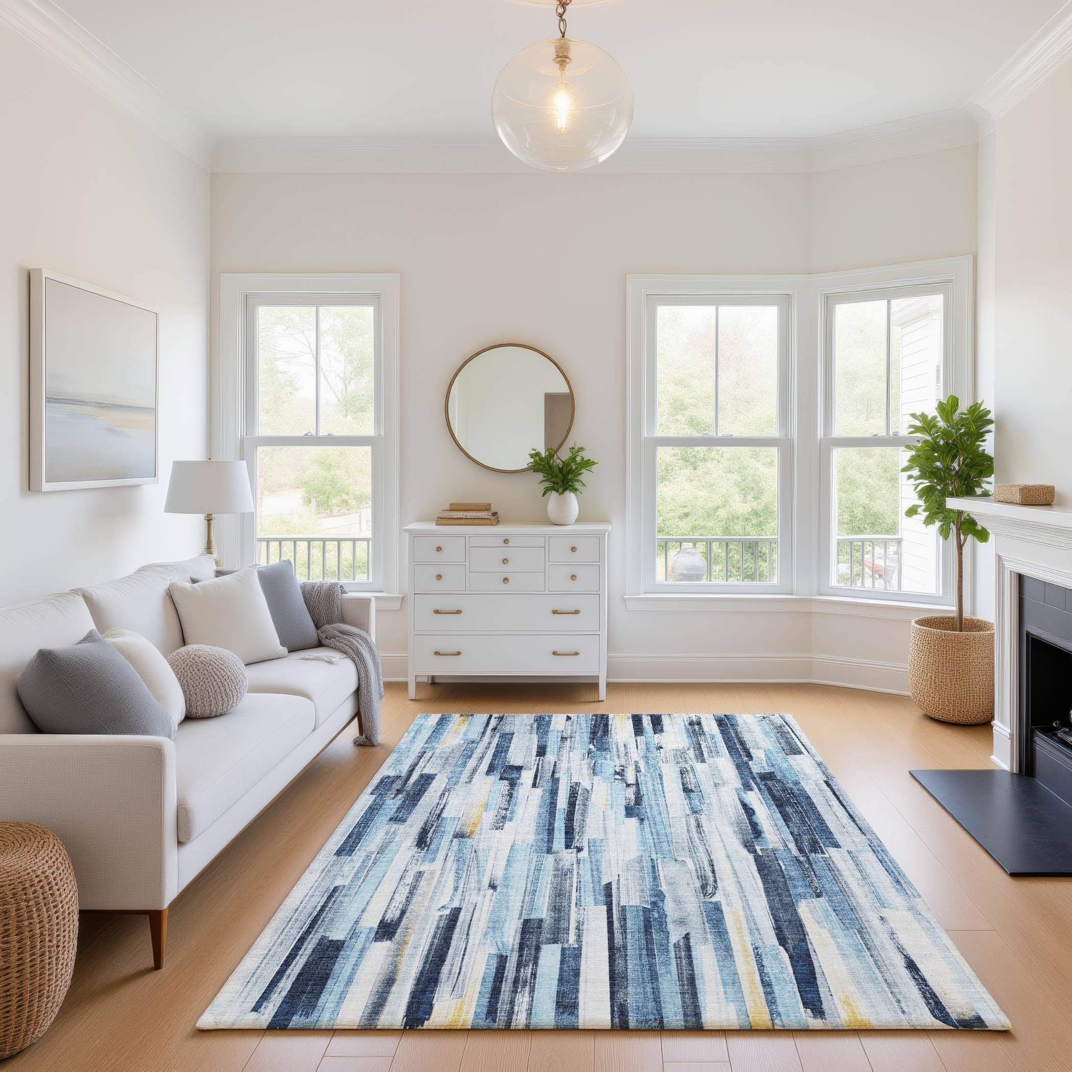 Seoul Machine Washable Transitional Denim Blue Rug 2'6" x 3'10" #shape_Rectangle