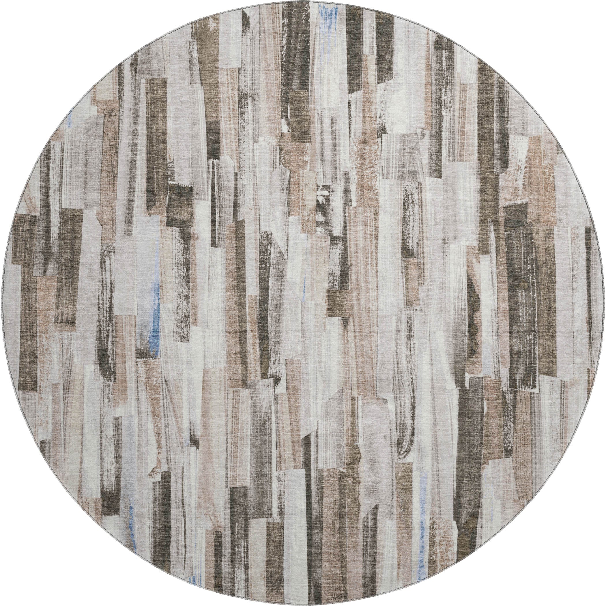Seoul Machine Washable Transitional Khaki Brown Rug 8' x 8' #shape_Round