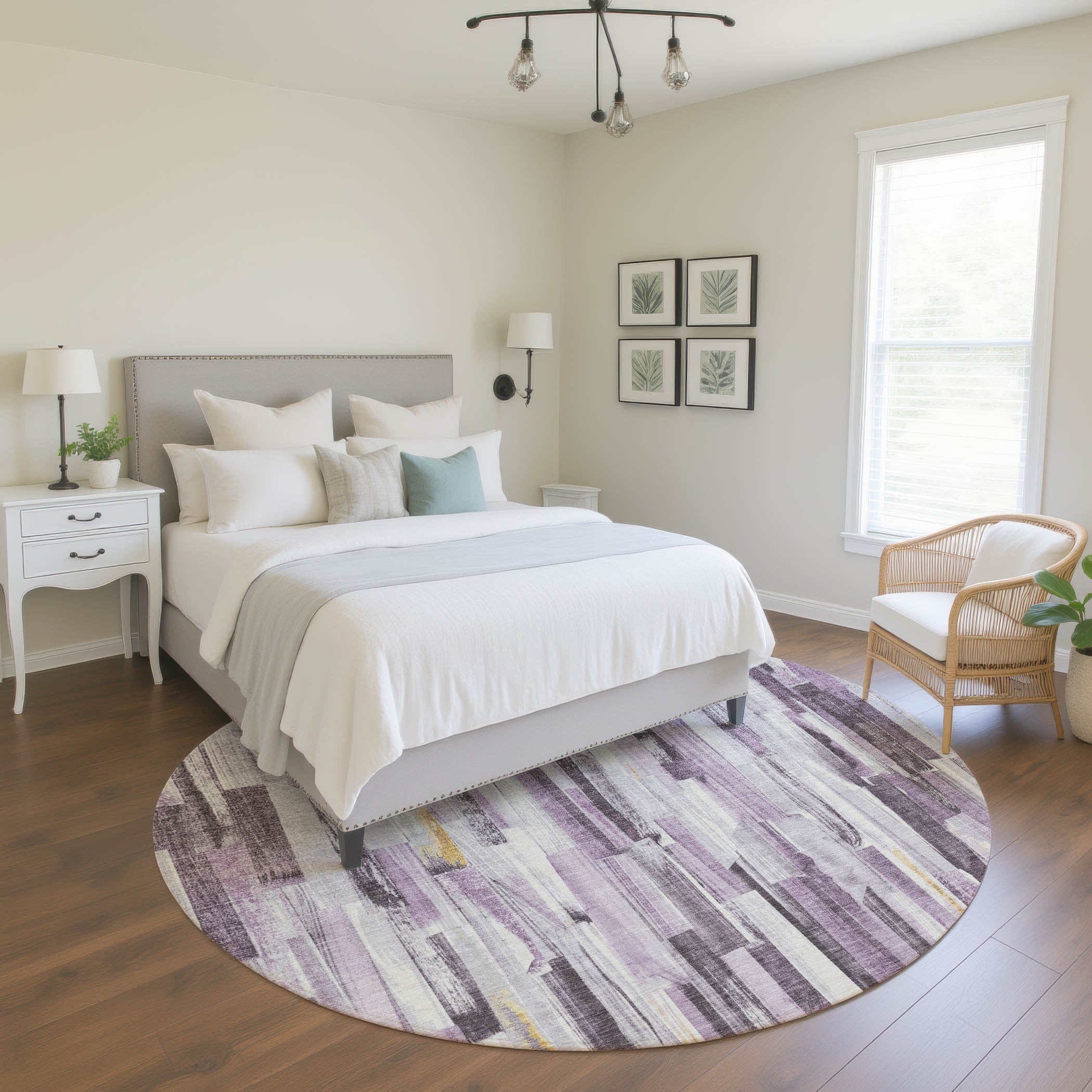Seoul Machine Washable Transitional Lavender Purple Rug 8' x 8' #shape_Round
