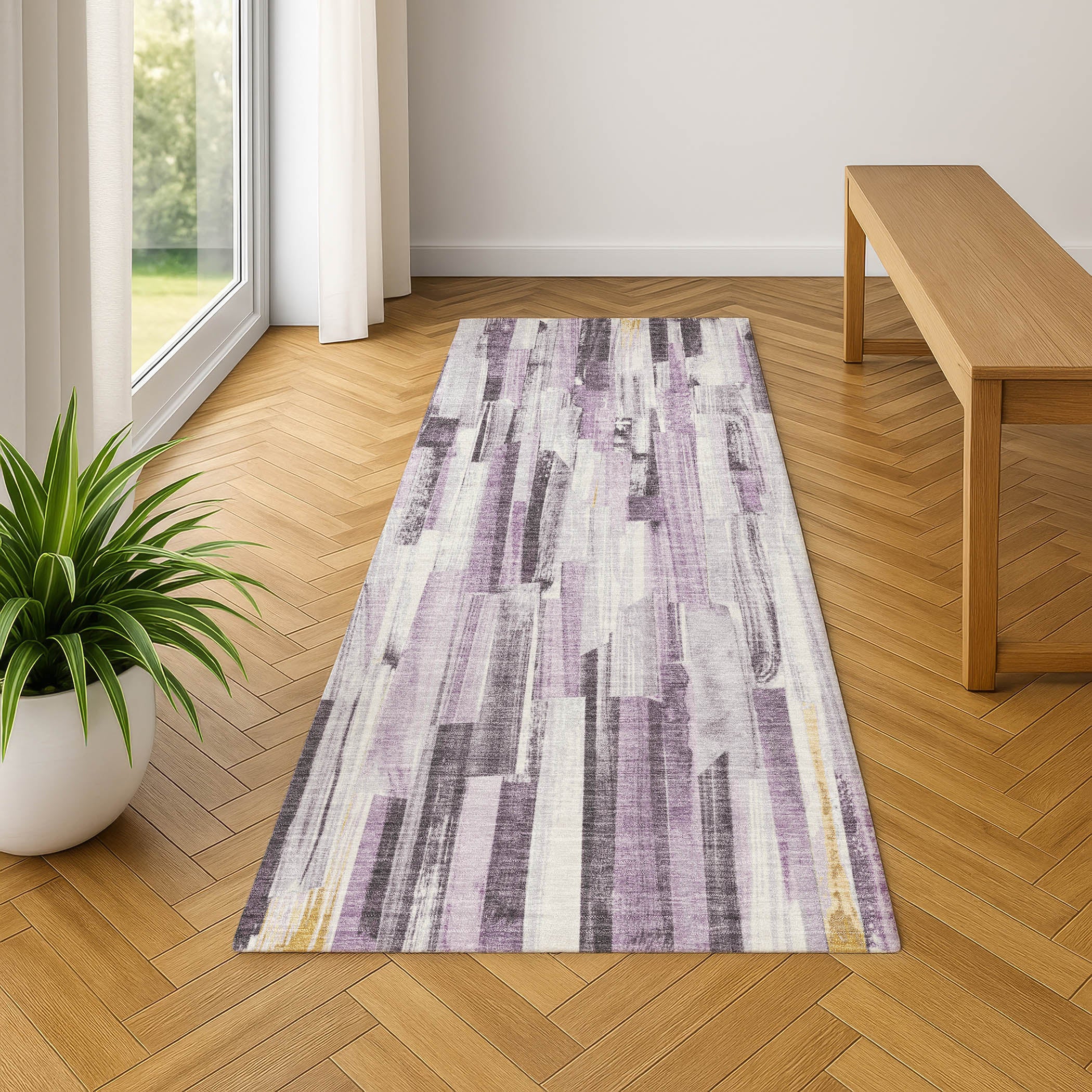 Seoul Machine Washable Transitional Lavender Purple Rug 2'3" x 7'6" #shape_Runner
