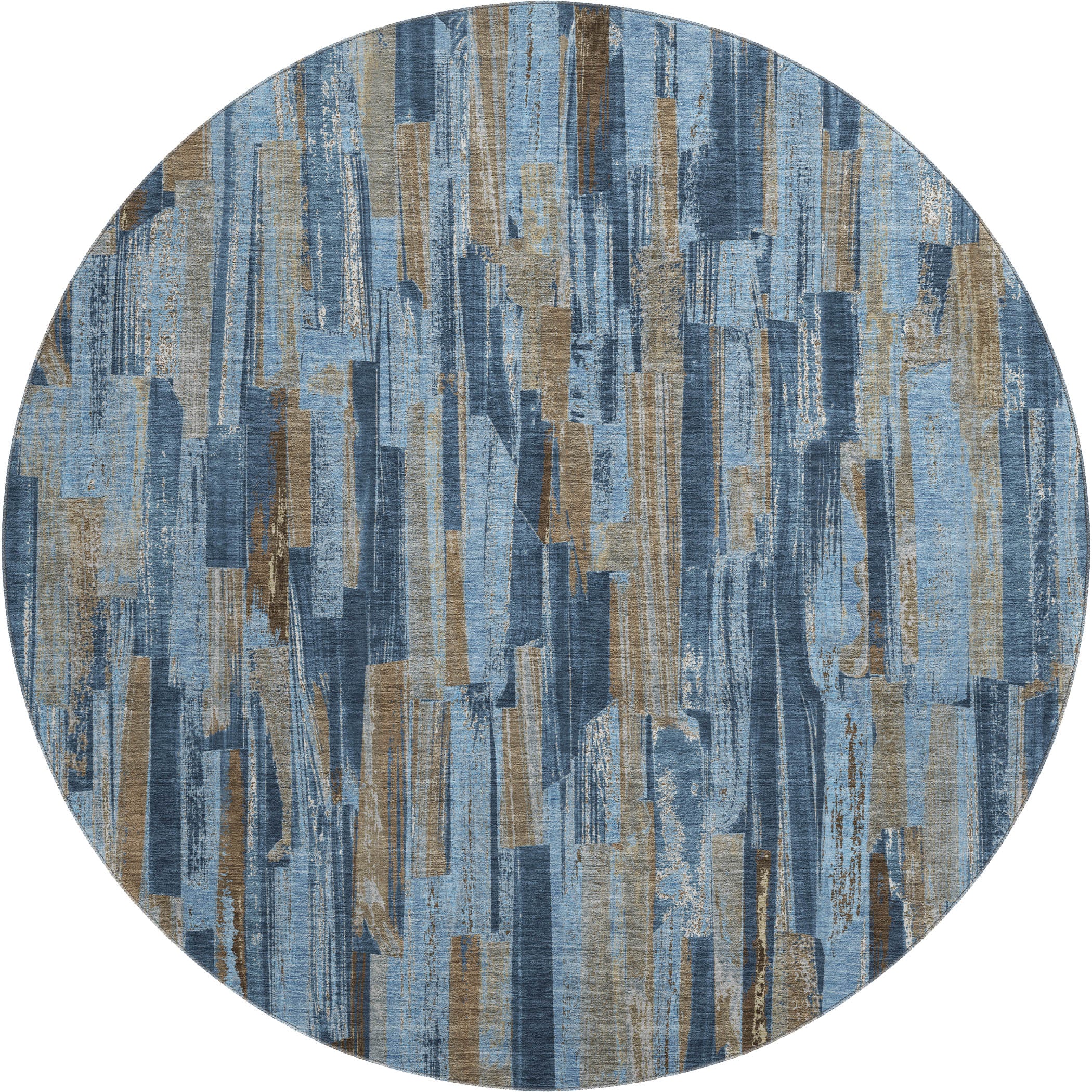 Seoul Machine Washable Transitional Navy Blue Rug 8' x 8' #shape_Round