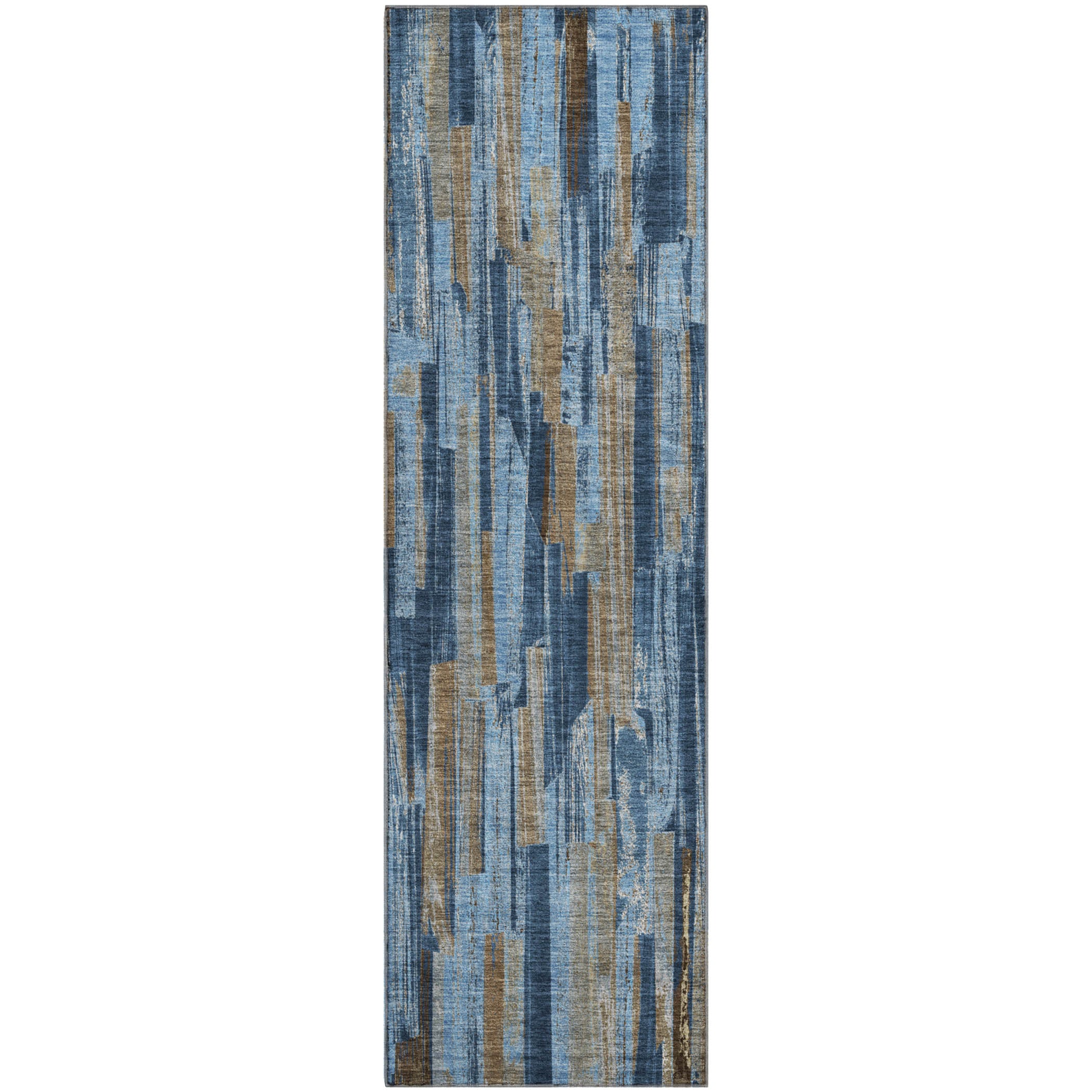Seoul Machine Washable Transitional Navy Blue Rug 2'3" x 7'6" #shape_Runner