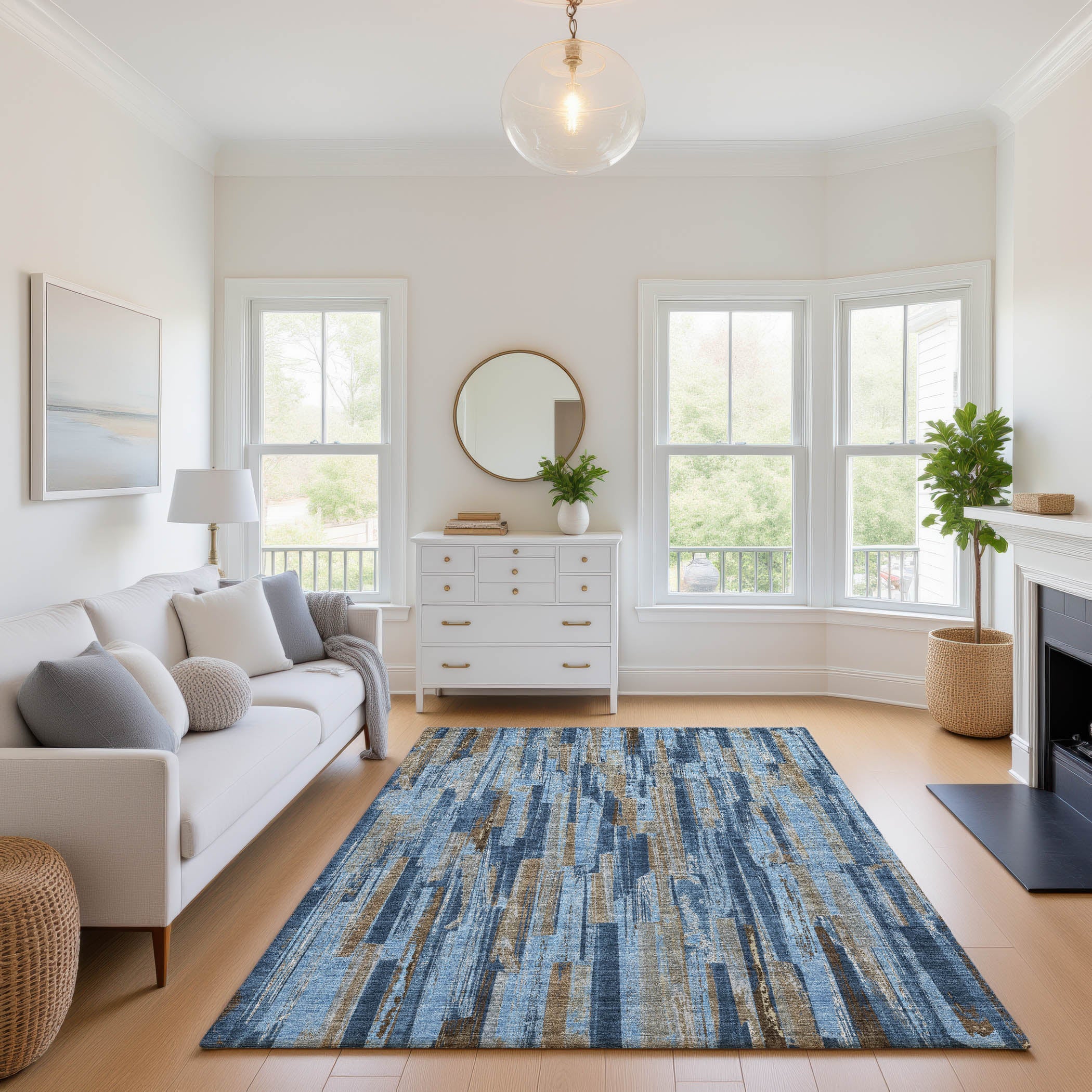 Seoul Machine Washable Transitional Navy Blue Rug 2'6" x 3'10" #shape_Rectangle