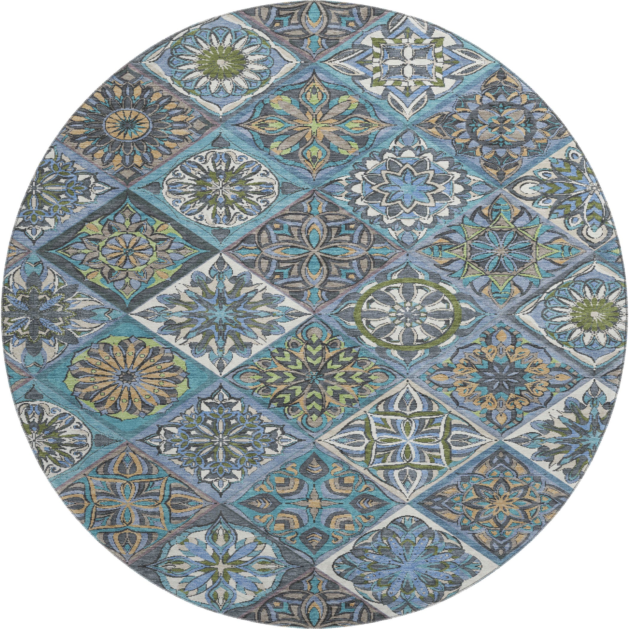 Tallinn Machine Washable Transitional Denim Blue Rug 8' x 8' #shape_Round