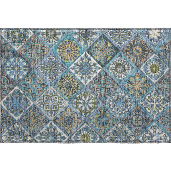 Tallinn Machine Washable Transitional Denim Blue Rug 1'8" x 2'6"