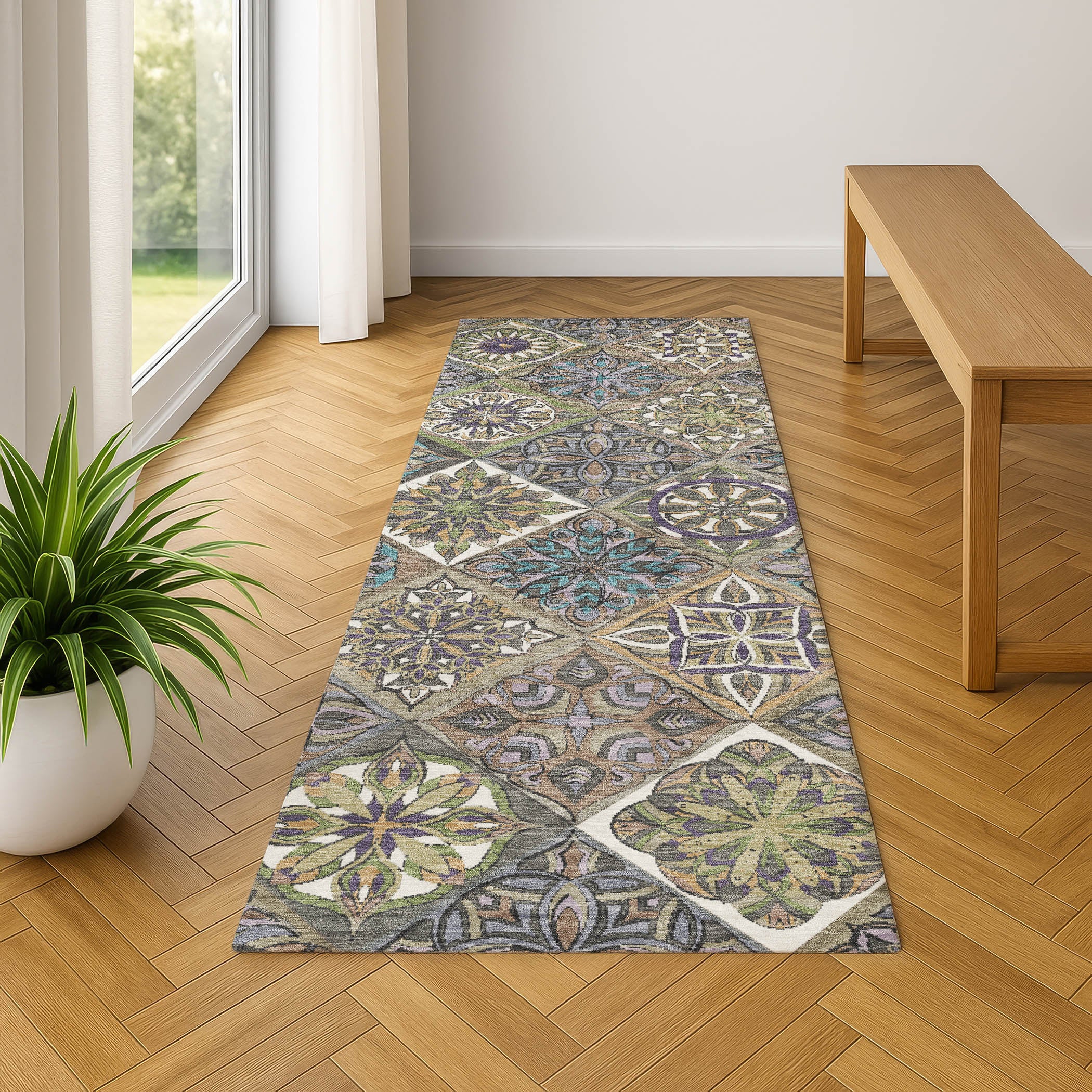 Tallinn Machine Washable Transitional Taupe Brown Rug 2'3" x 7'6" #shape_Runner