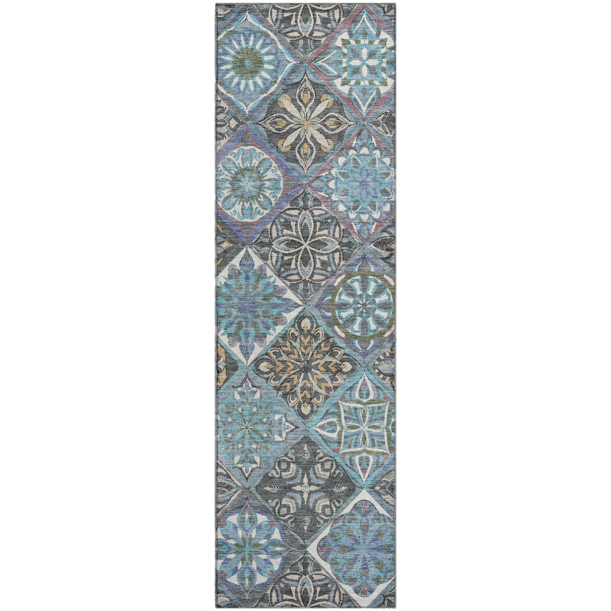 Tallinn Machine Washable Transitional Teal Rug 2'3" x 7'6" #shape_Runner