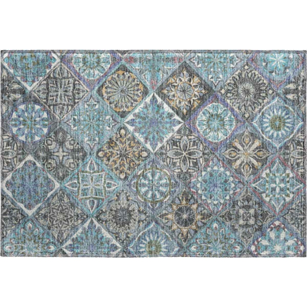 Tallinn Machine Washable Transitional Teal Rug 1'8" x 2'6"