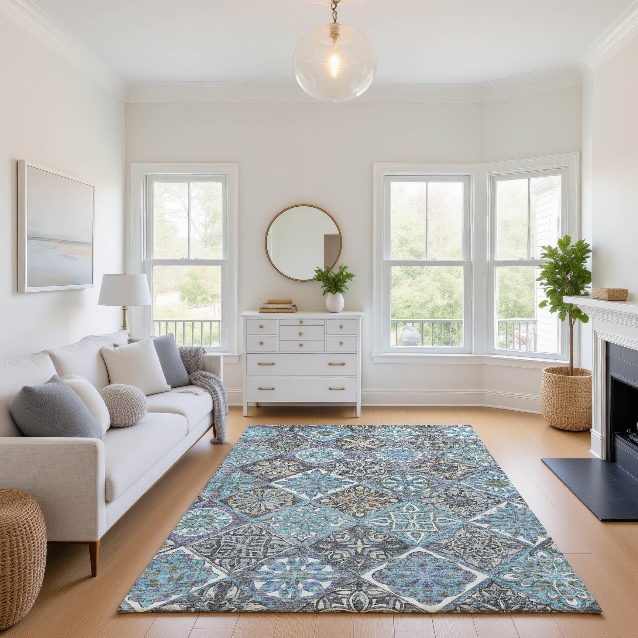 Tallinn Machine Washable Transitional Teal Rug 2'6" x 3'10" #shape_Rectangle