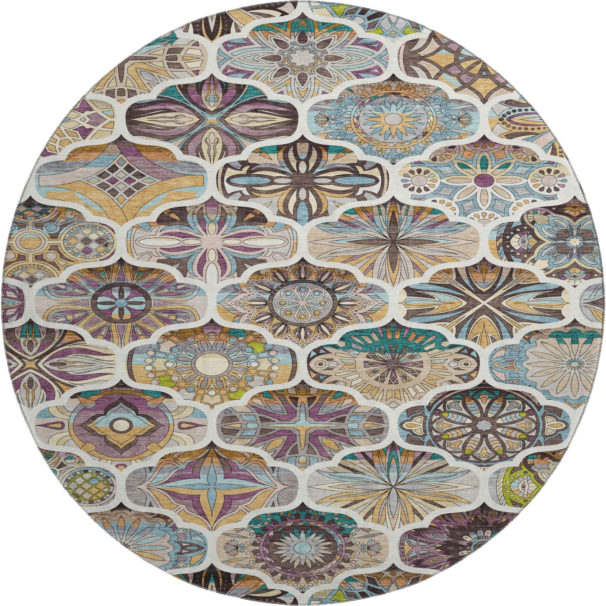 Montevideo Machine Washable Transitional Beige Brown Rug 8' x 8' #shape_Round
