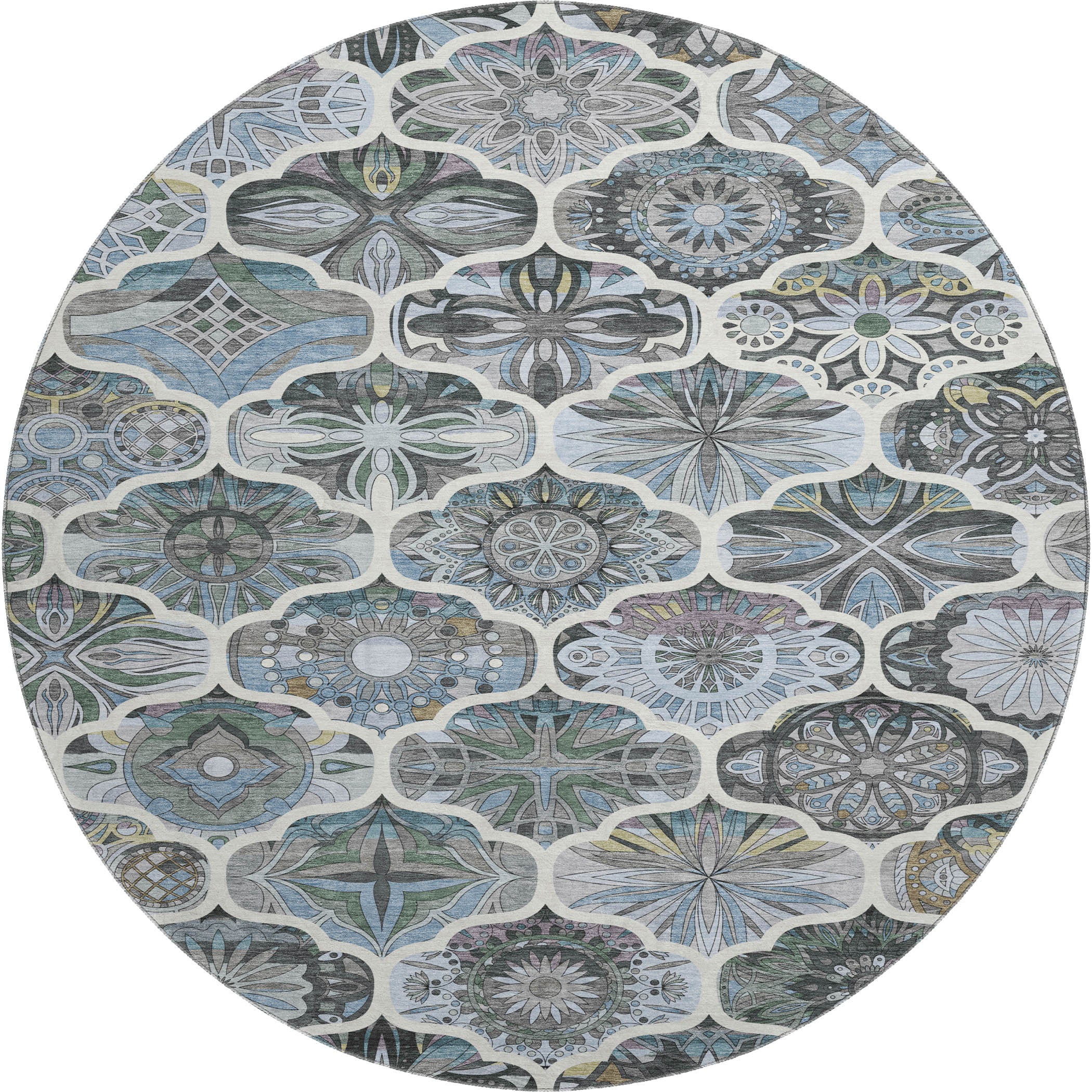 Montevideo Machine Washable Transitional Blue Rug 8' x 8' #shape_Round