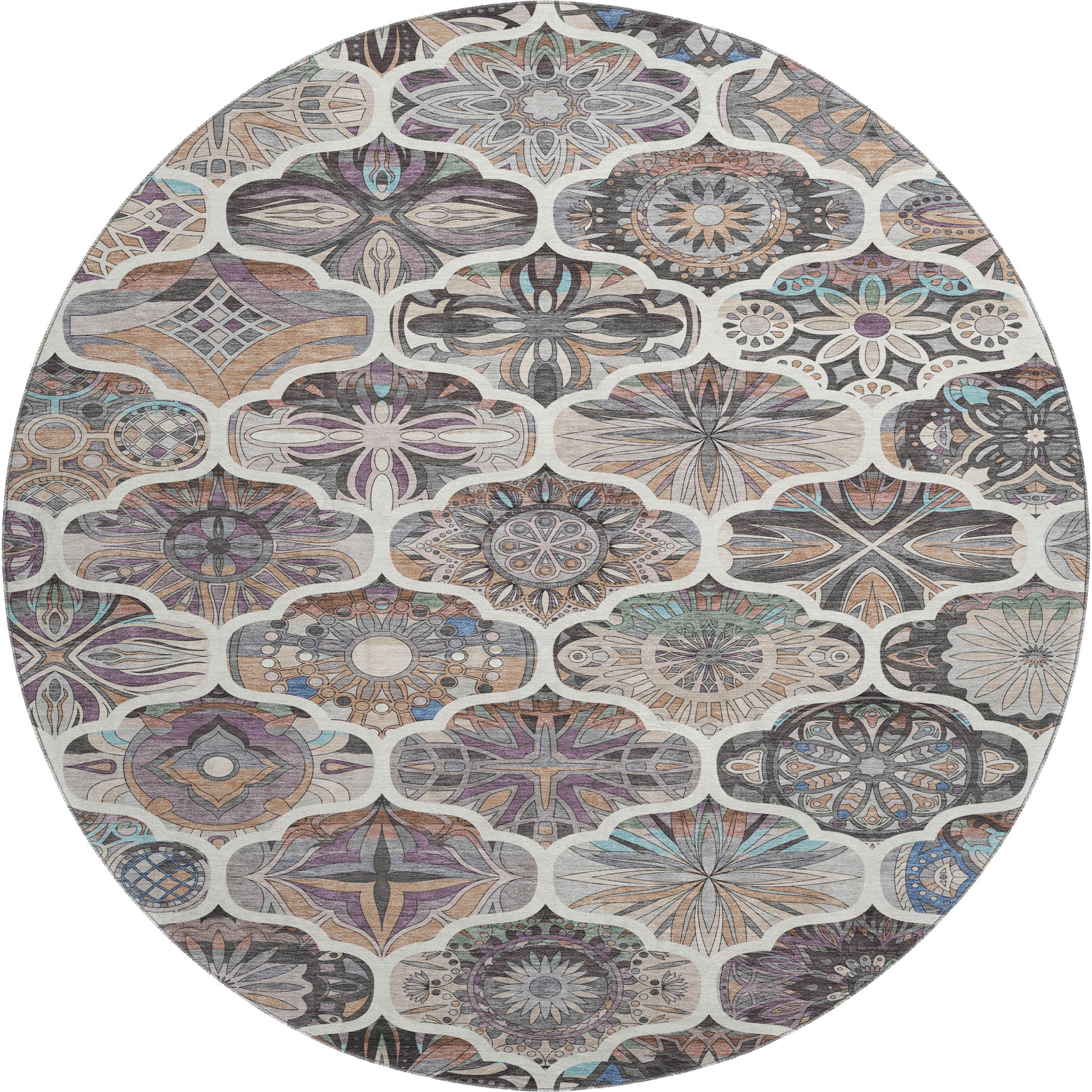 Montevideo Machine Washable Transitional Gray Rug 8' x 8' #shape_Round
