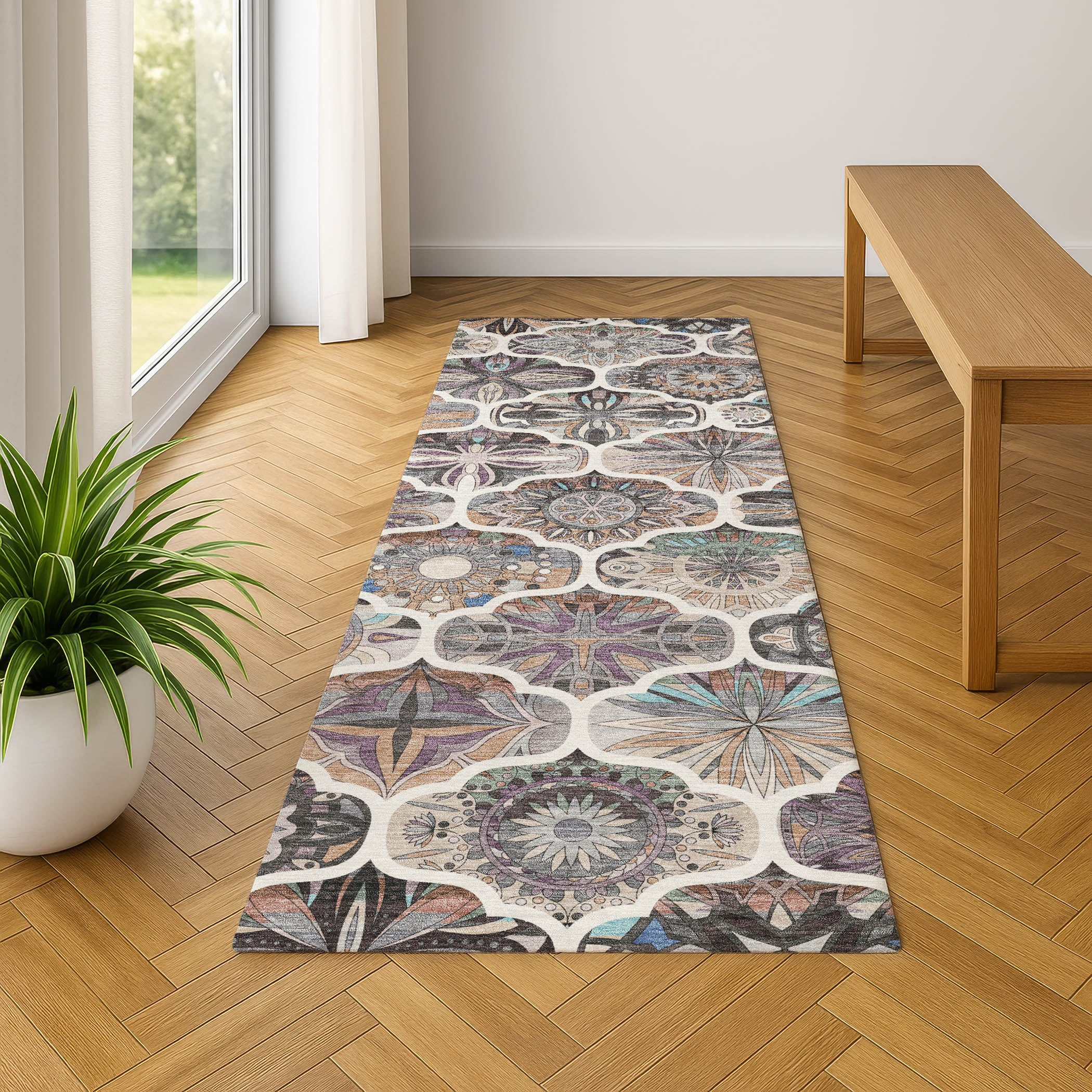 Montevideo Machine Washable Transitional Gray Rug 2'3" x 7'6" #shape_Runner