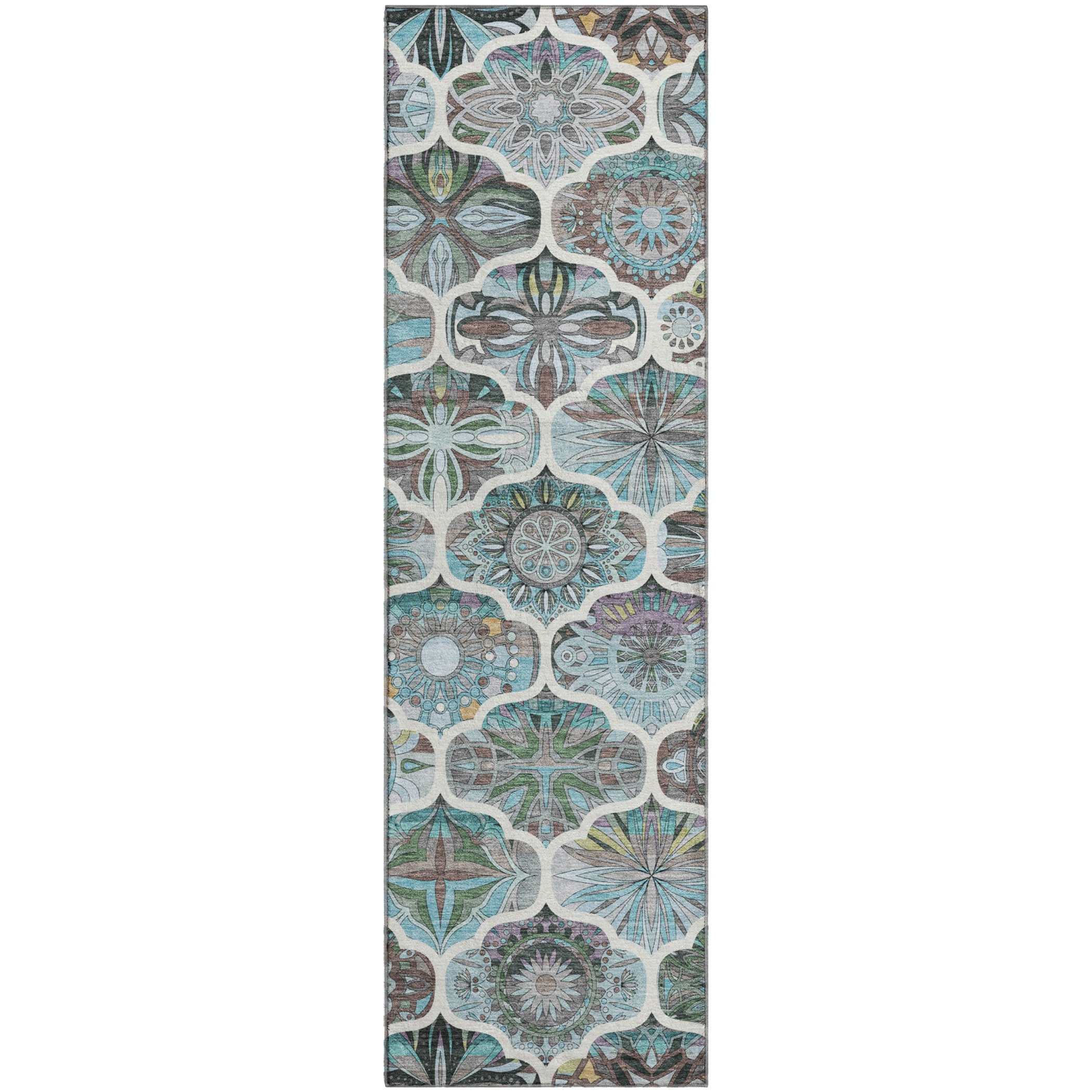 Montevideo Machine Washable Transitional Teal Rug 2'3" x 7'6" #shape_Runner