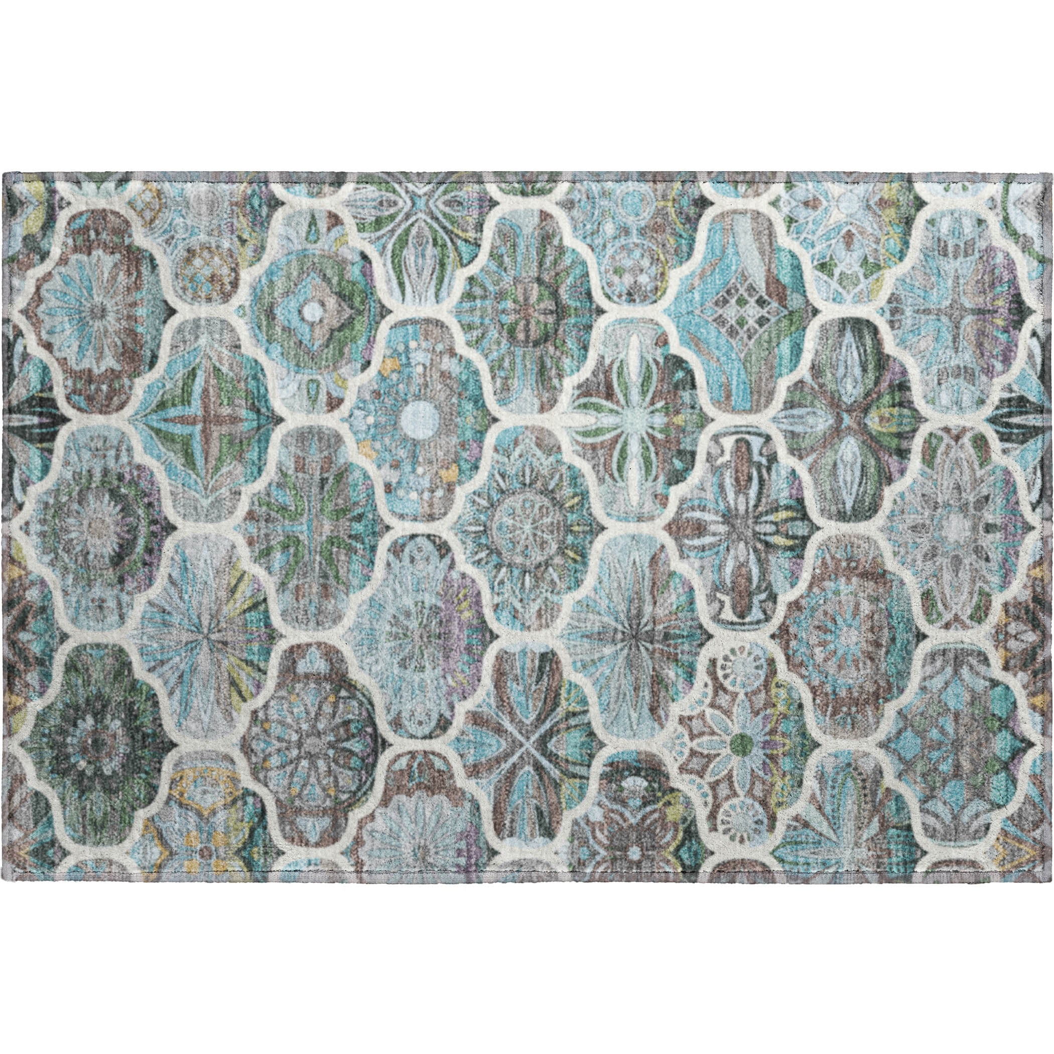 Montevideo Machine Washable Transitional Teal Rug 1'8" x 2'6" #shape_Rectangle