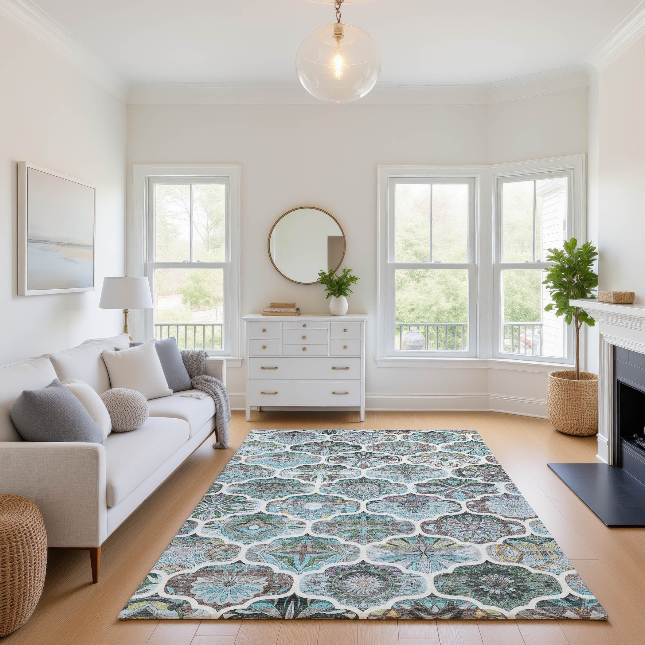 Montevideo Machine Washable Transitional Teal Rug 2'6" x 3'10" #shape_Rectangle
