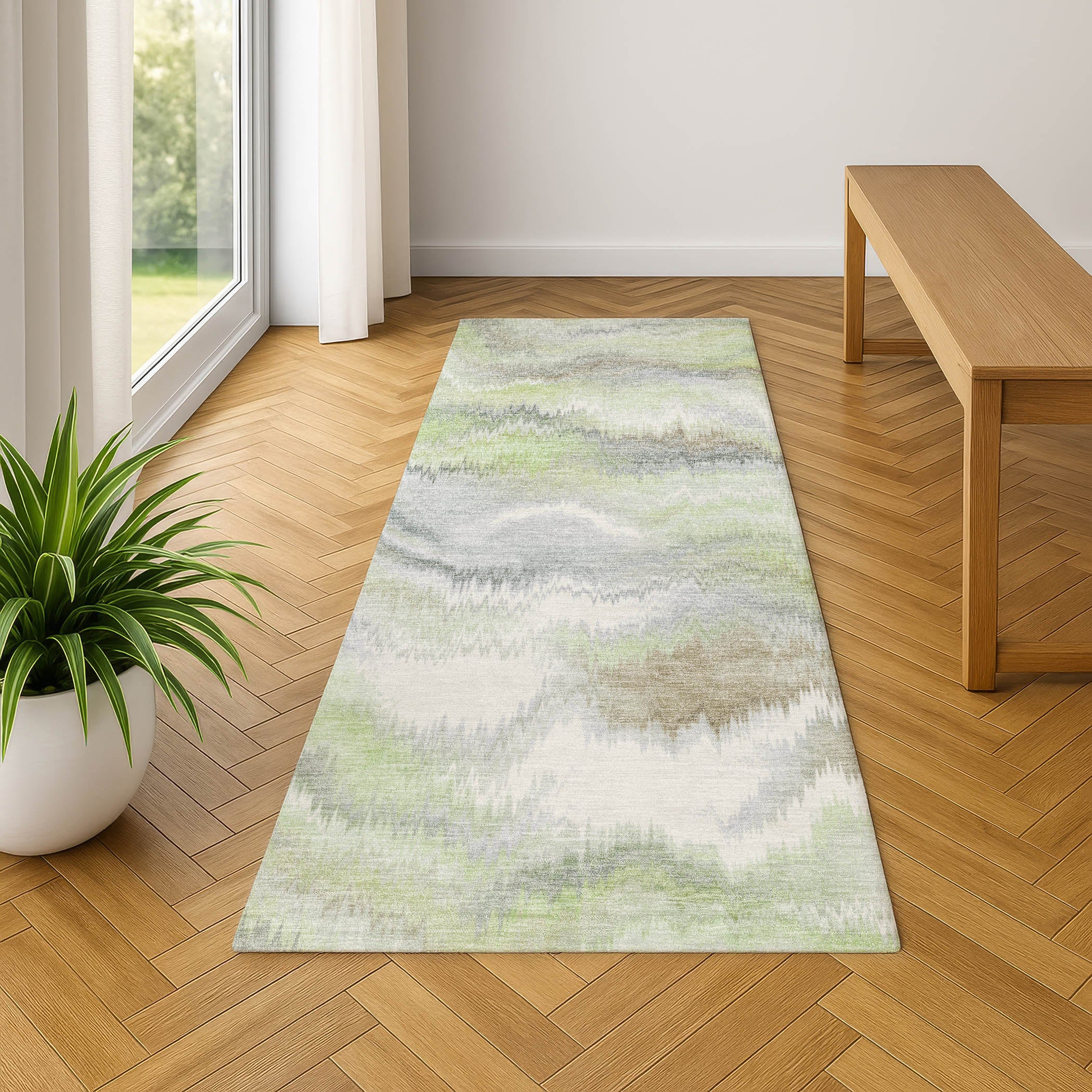 Sintra Machine Washable Transitional Aloe Green Rug 2'3" x 7'6" #shape_Runner