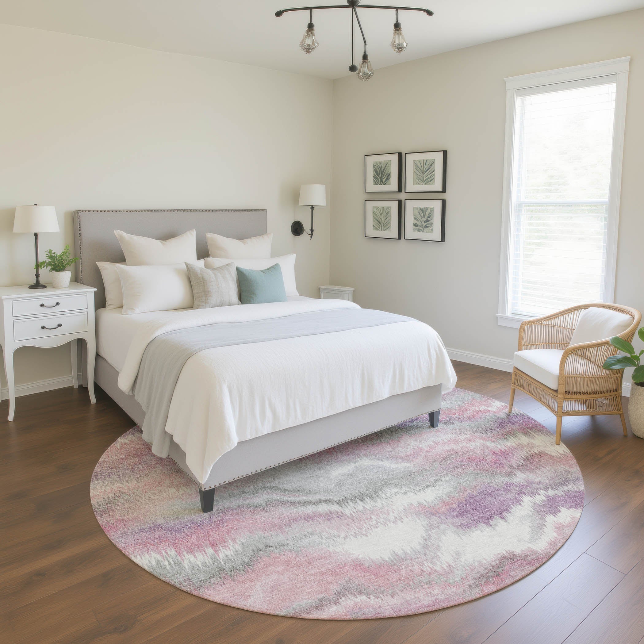 Sintra Machine Washable Transitional Blush Pink Rug 8' x 8' #shape_Round