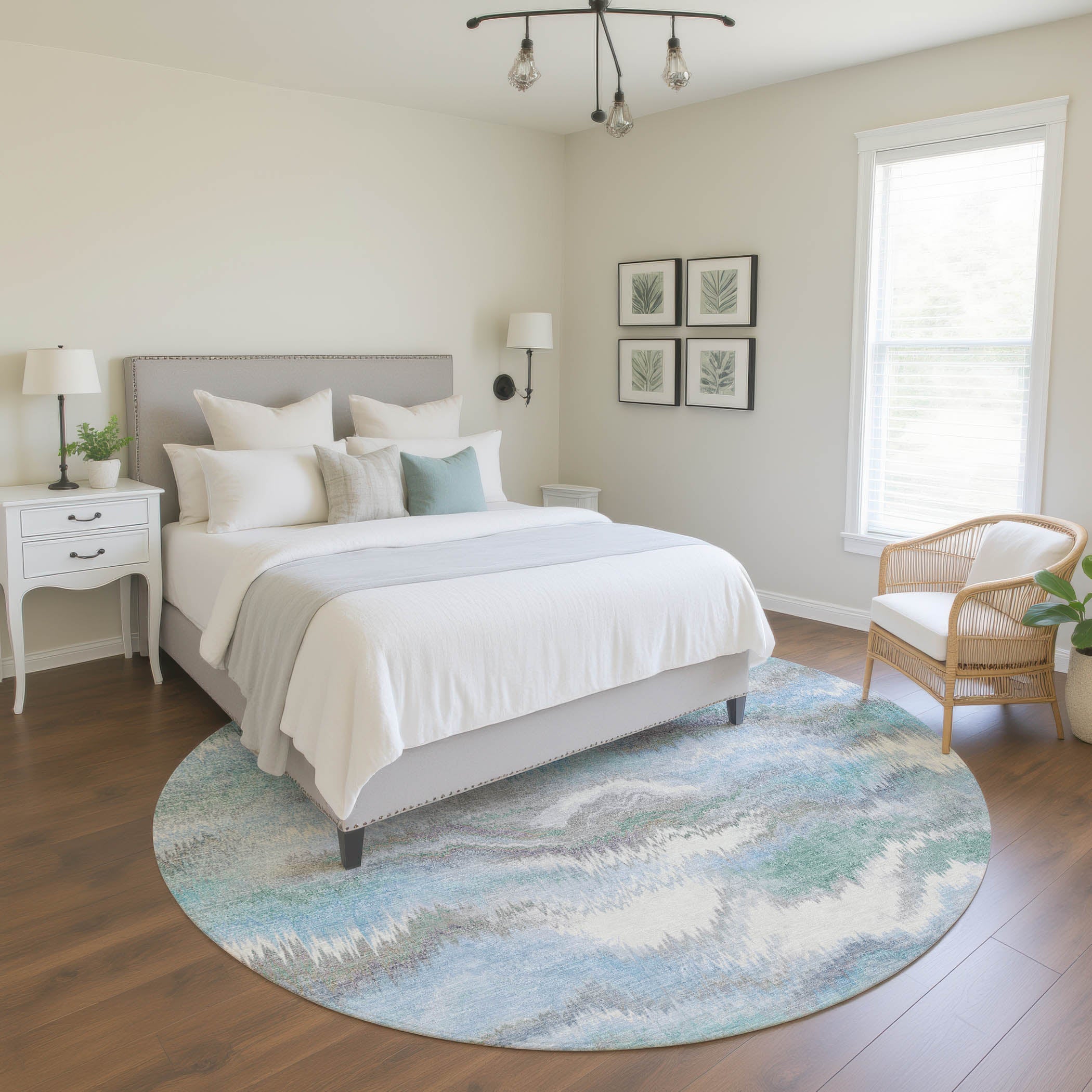 Sintra Machine Washable Transitional Denim Blue Rug 8' x 8' #shape_Round
