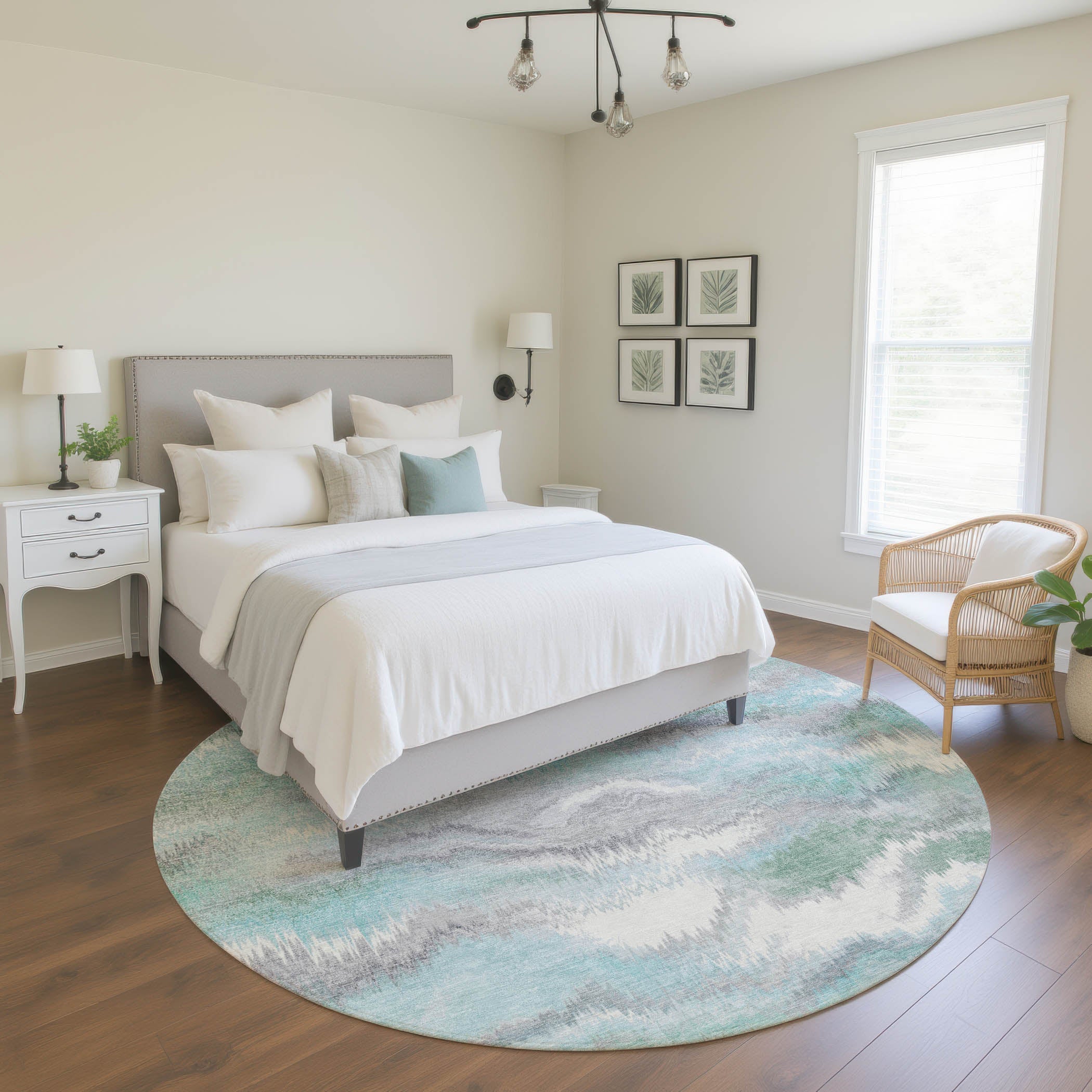 Sintra Machine Washable Transitional Teal Rug 8' x 8' #shape_Round