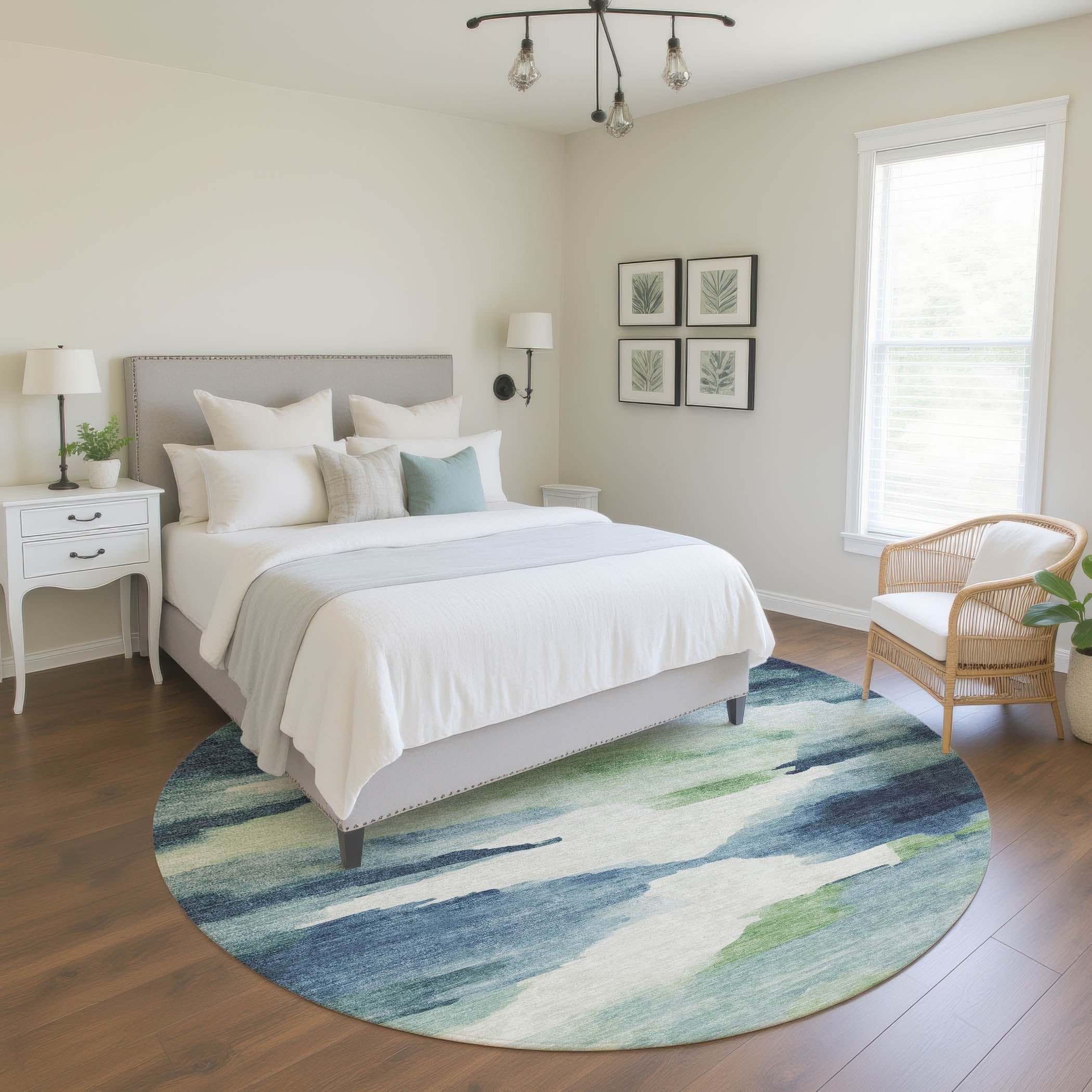 Dubrovnik Machine Washable Transitional Blue Rug 8' x 8' #shape_Round