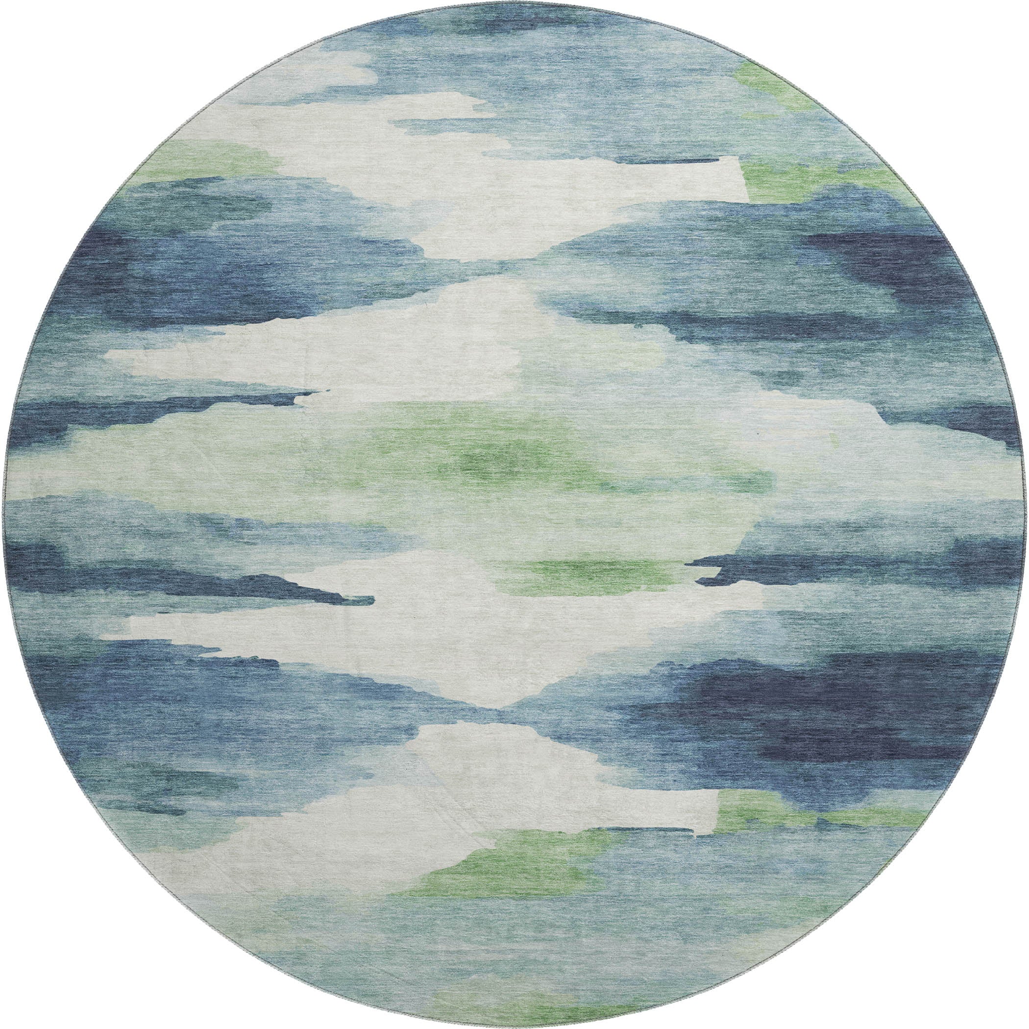 Dubrovnik Machine Washable Transitional Blue Rug 8' x 8' #shape_Round