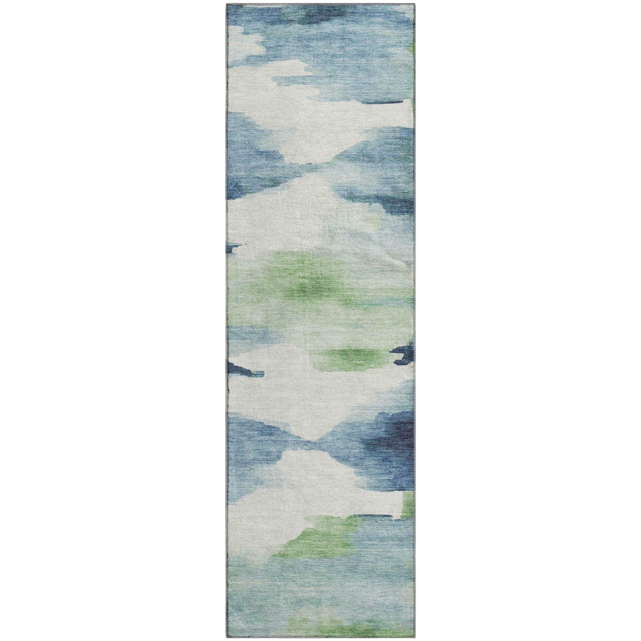 Dubrovnik Machine Washable Transitional Blue Rug 2'3" x 7'6" #shape_Runner