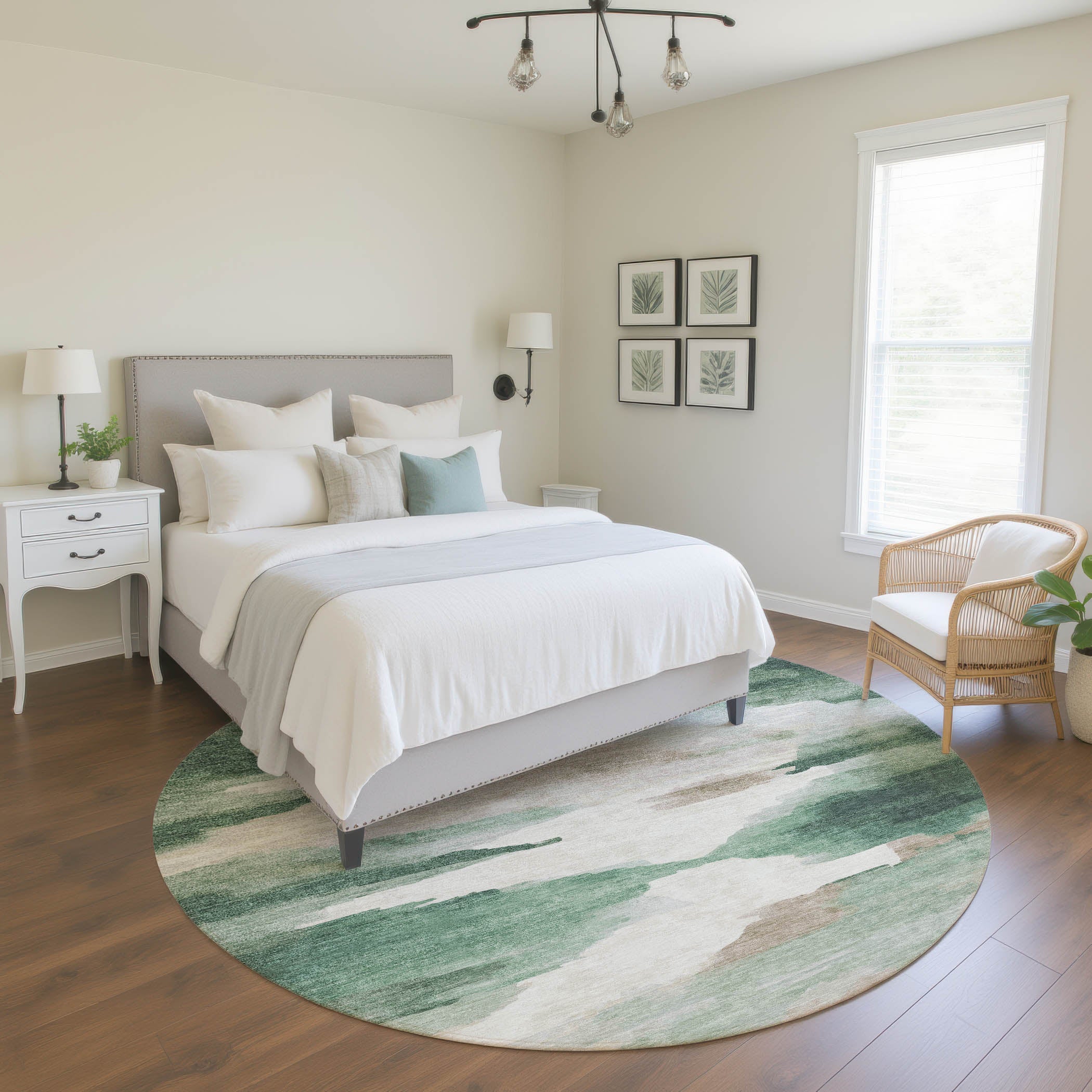 Dubrovnik Machine Washable Transitional Green Rug 8' x 8' #shape_Round