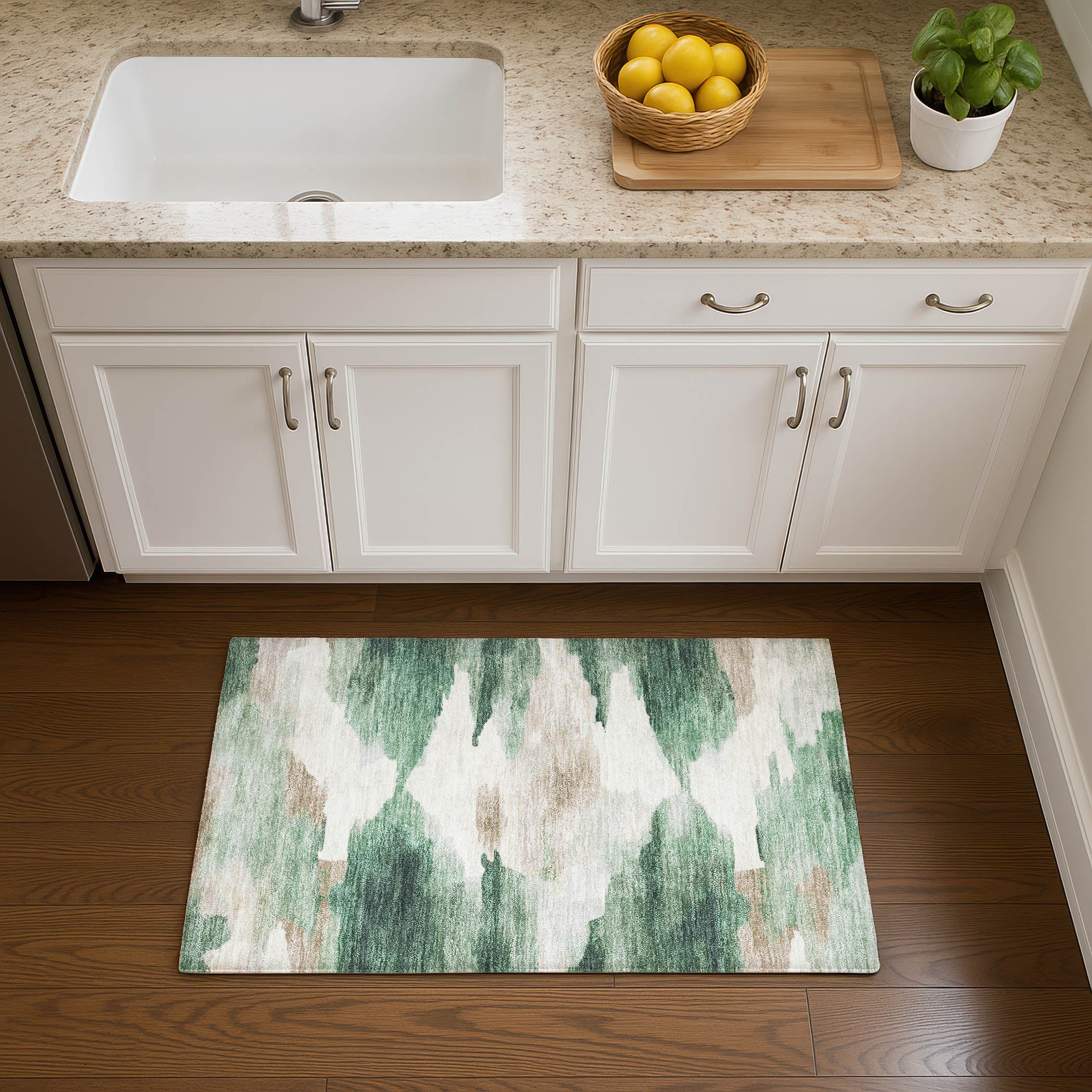 Dubrovnik Machine Washable Transitional Green Rug 1'8" x 2'6" #shape_Rectangle