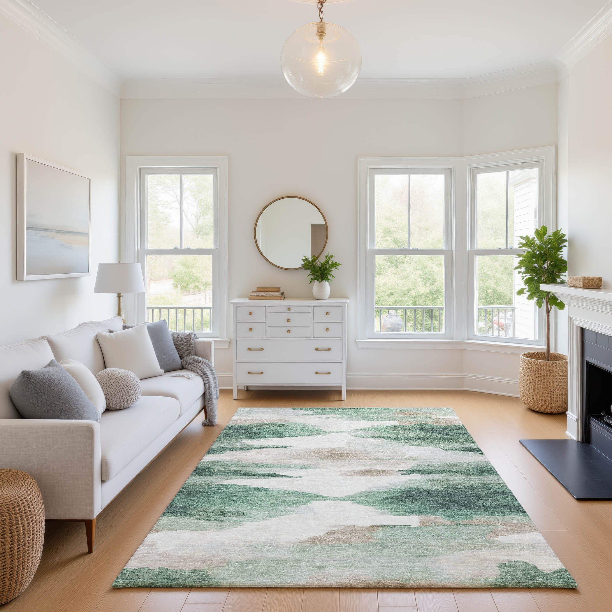 Dubrovnik Machine Washable Transitional Green Rug 2'6" x 3'10" #shape_Rectangle