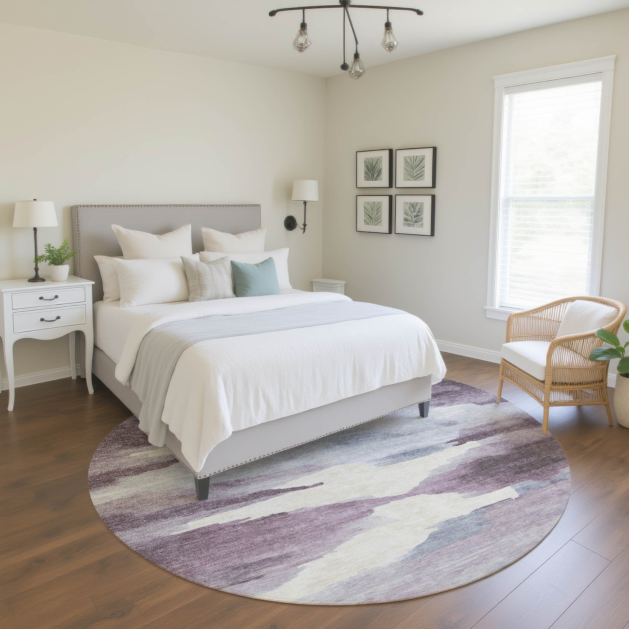 Dubrovnik Machine Washable Transitional Plum Purple Rug 8' x 8' #shape_Round