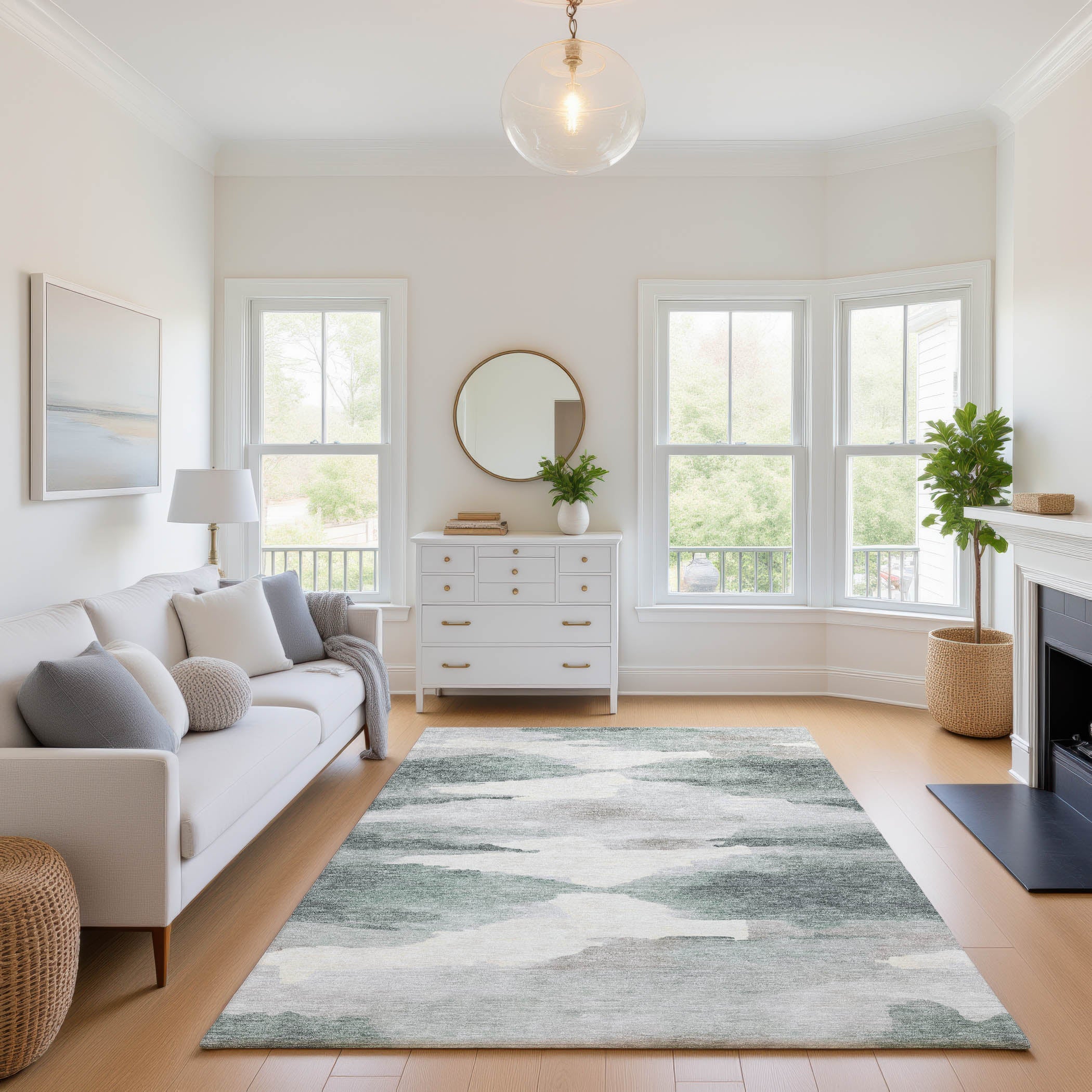 Dubrovnik Machine Washable Transitional Sage Green Rug 2'6" x 3'10" #shape_Rectangle