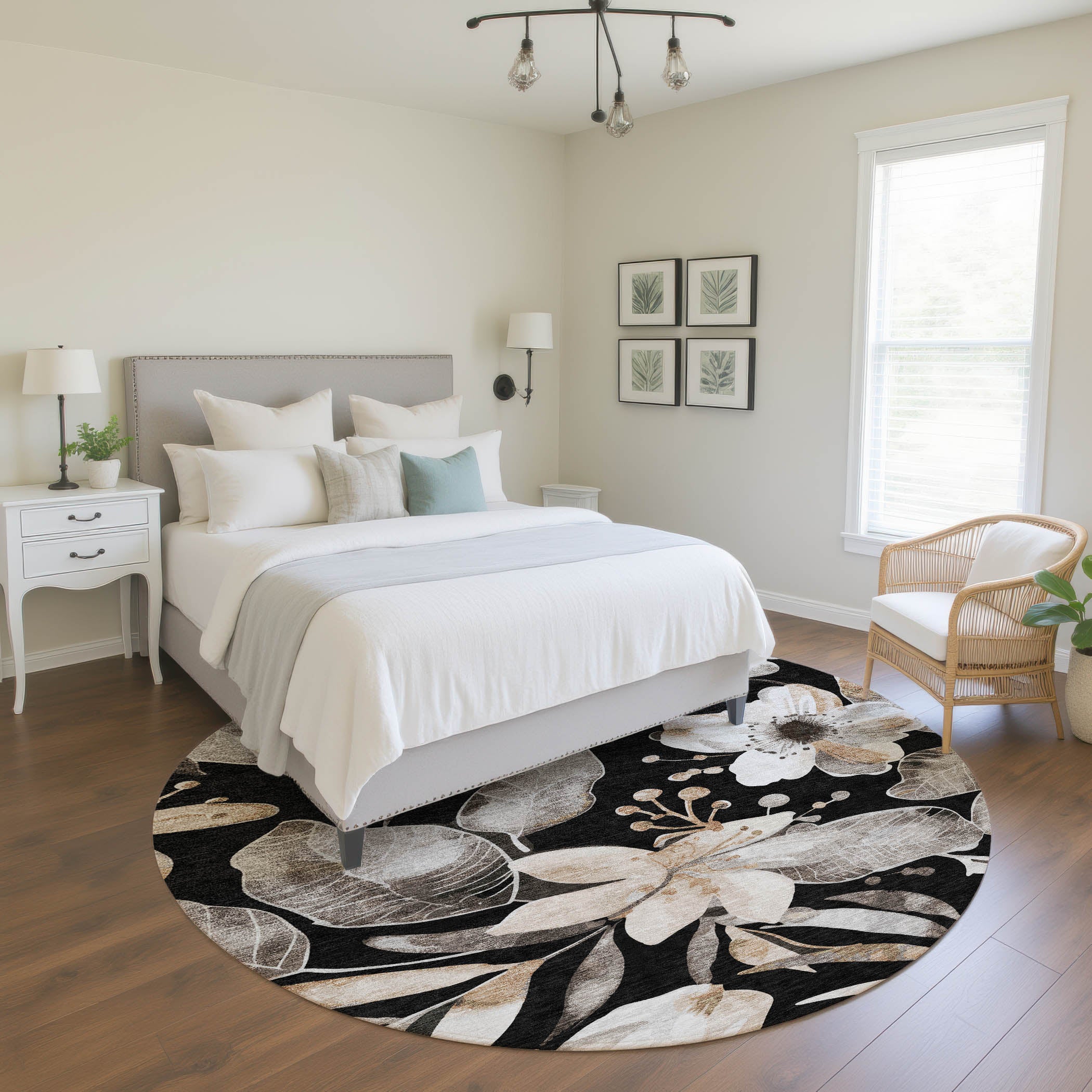 Nairobi Machine Washable Transitional Black Rug 8' x 8' #shape_Round