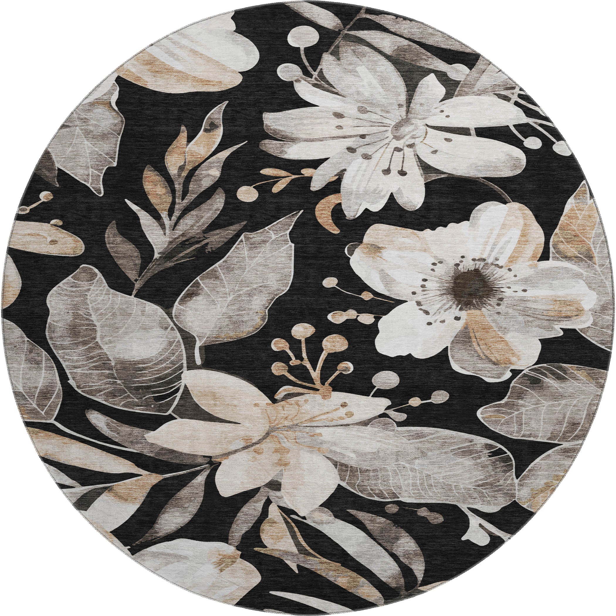 Nairobi Machine Washable Transitional Black Rug 8' x 8' #shape_Round