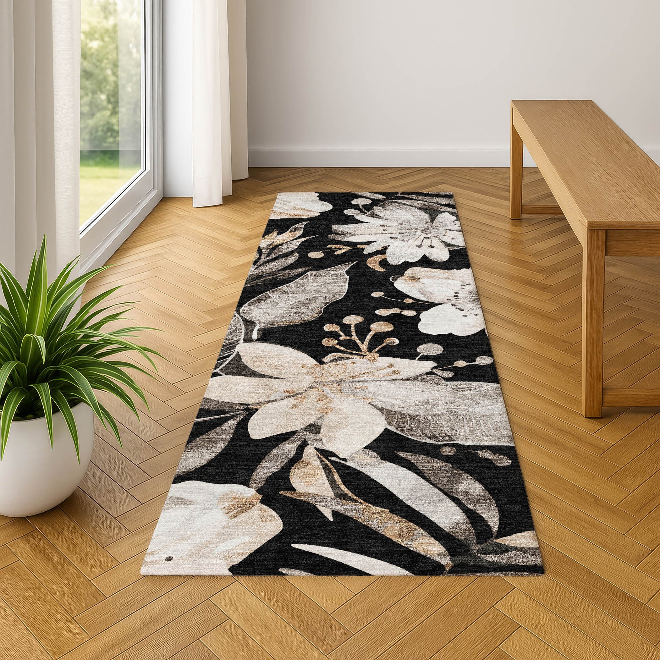 Nairobi Machine Washable Transitional Black Rug 2'3" x 7'6" #shape_Runner