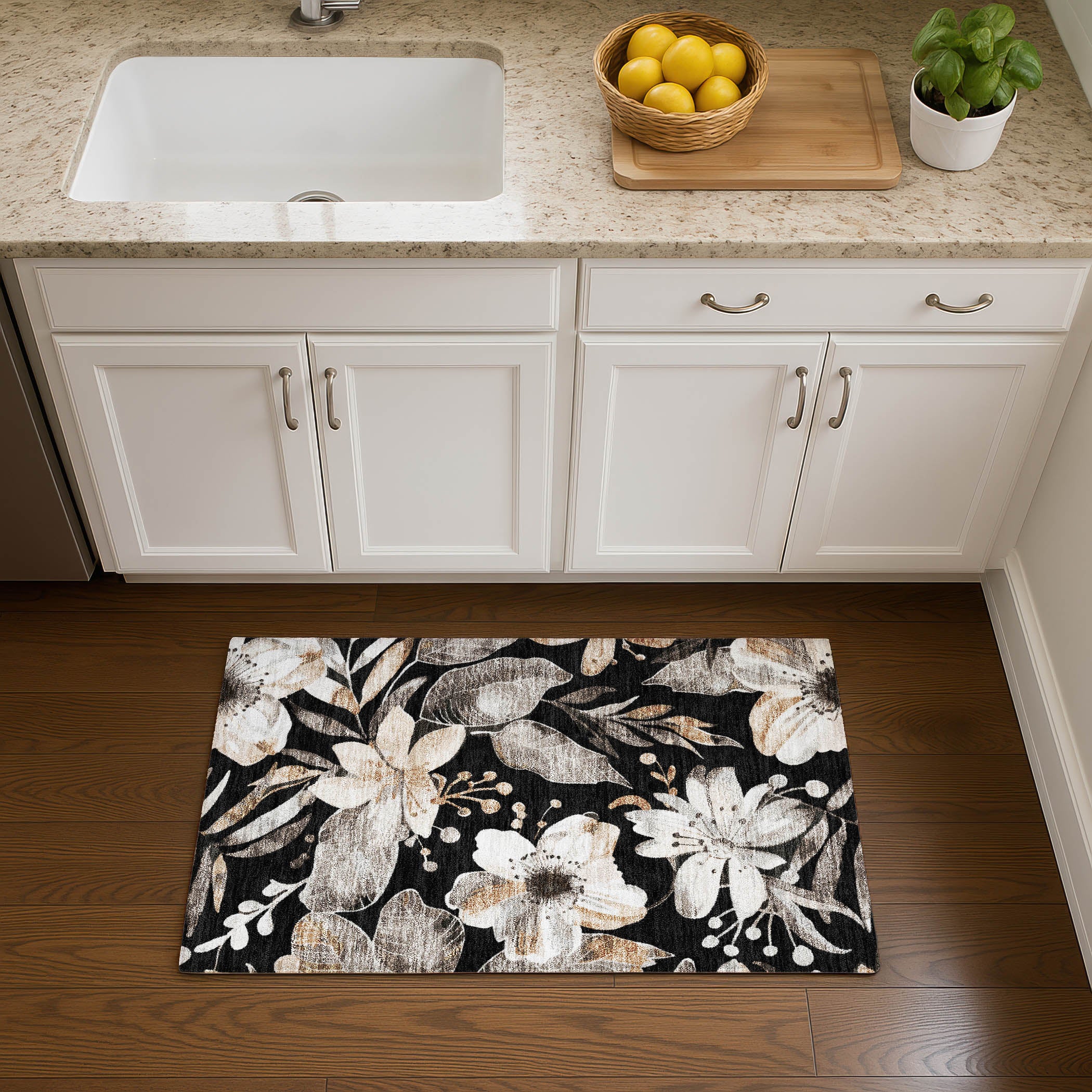 Nairobi Machine Washable Transitional Black Rug 1'8" x 2'6" #shape_Rectangle