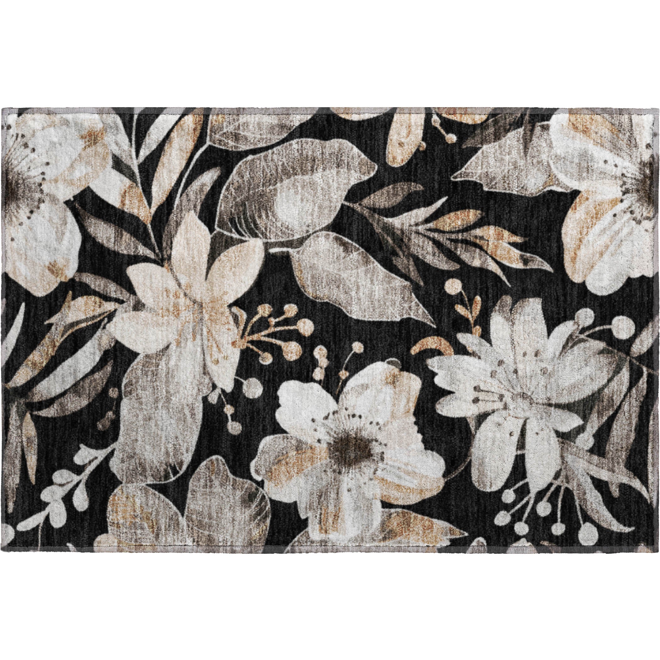 Nairobi Machine Washable Transitional Black Rug 1'8" x 2'6" #shape_Rectangle