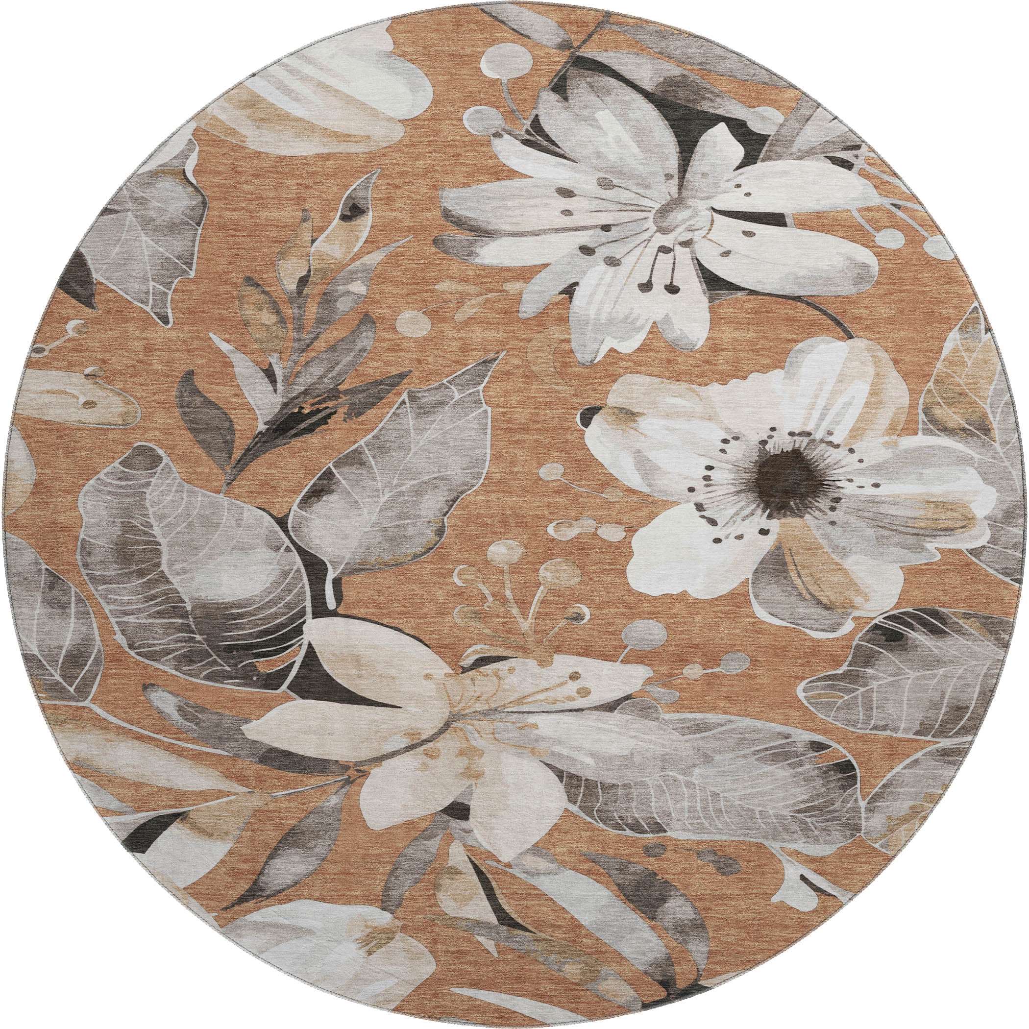 Nairobi Machine Washable Transitional Copper Orange Rug 8' x 8' #shape_Round