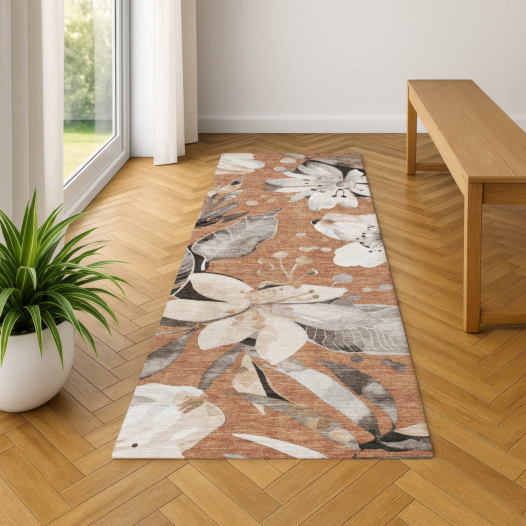 Nairobi Machine Washable Transitional Copper Orange Rug 2'3" x 7'6" #shape_Runner