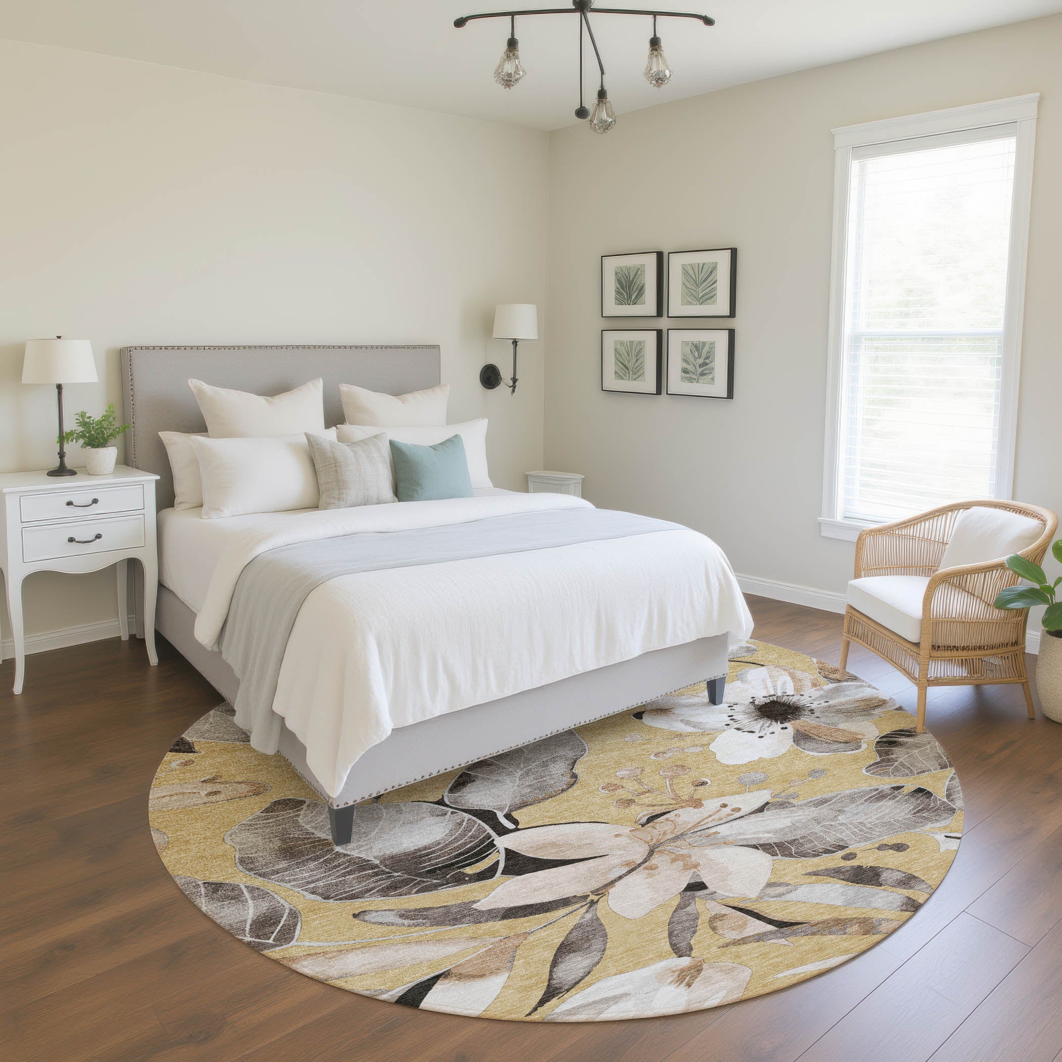 Nairobi Machine Washable Transitional Gold Rug 8' x 8' #shape_Round