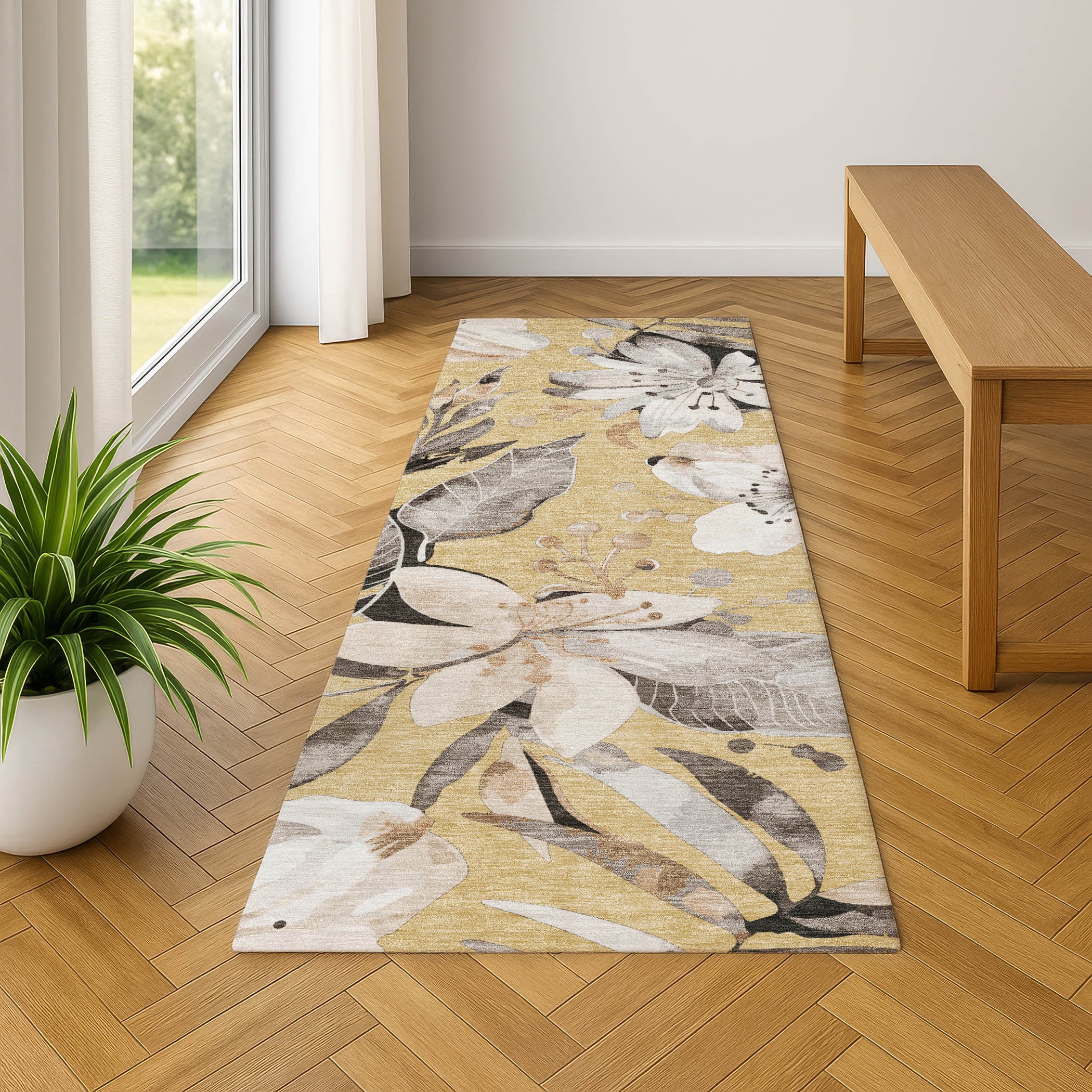 Nairobi Machine Washable Transitional Gold Rug 2'3" x 7'6" #shape_Runner